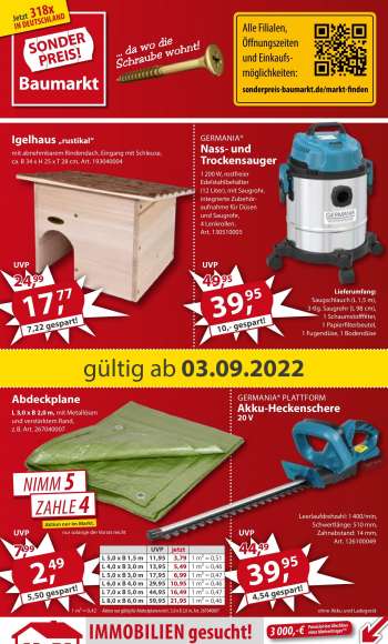 Prospekte Sonderpreis-Baumarkt - 3.09.2022 - 9.09.2022.