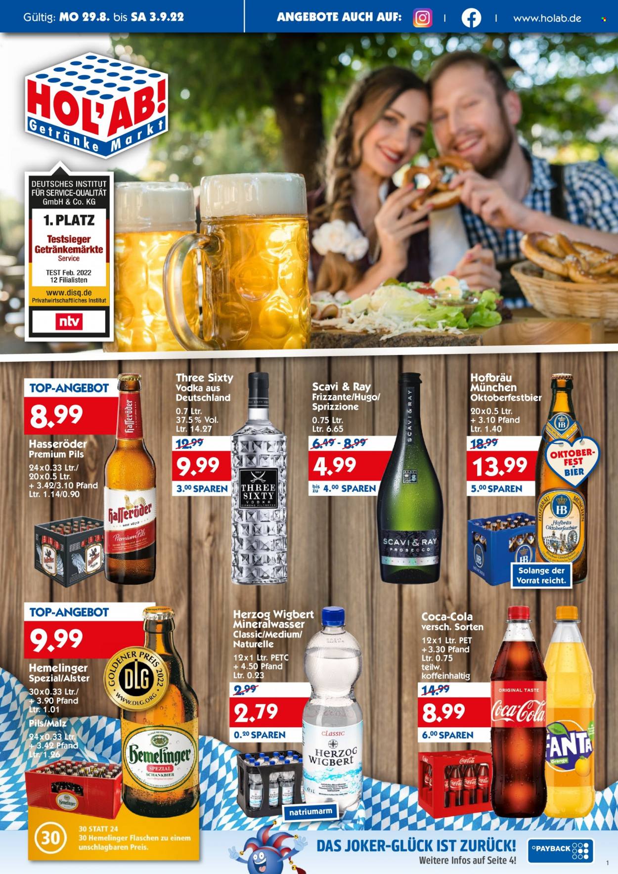 Hol'ab! Getränkemarkt Prospekte  - 29.08.2022 - 3.09.2022. Seite 1