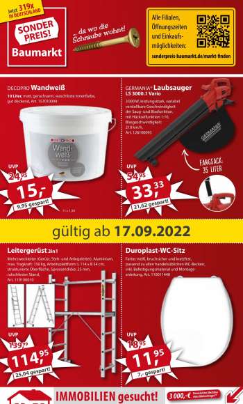 Prospekte Sonderpreis-Baumarkt - 17.09.2022 - 23.09.2022.