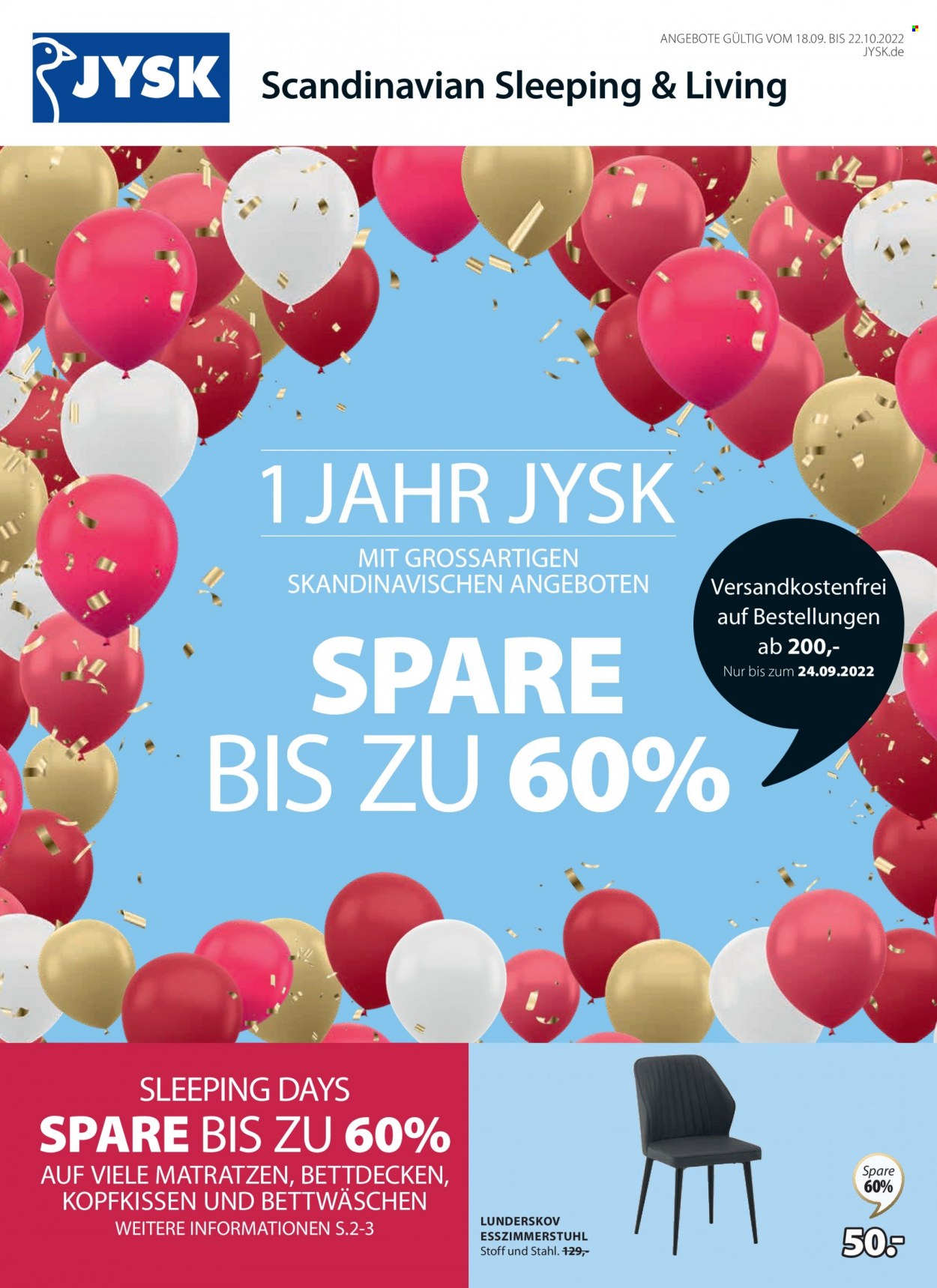 JYSK Prospekte  - 18.09.2022 - 22.10.2022. Seite 1
