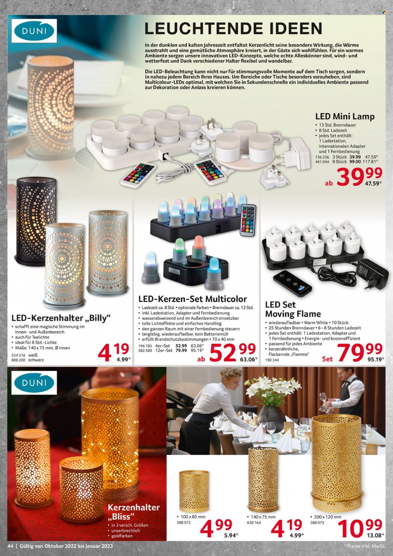 thumbnail - Prospekte Selgros - 1.10.2022 - 31.01.2023 - Produkte in Aktion - Tisch, Kerze, Teelicht, Kerzenhalter, Dekoration. Seite 44.