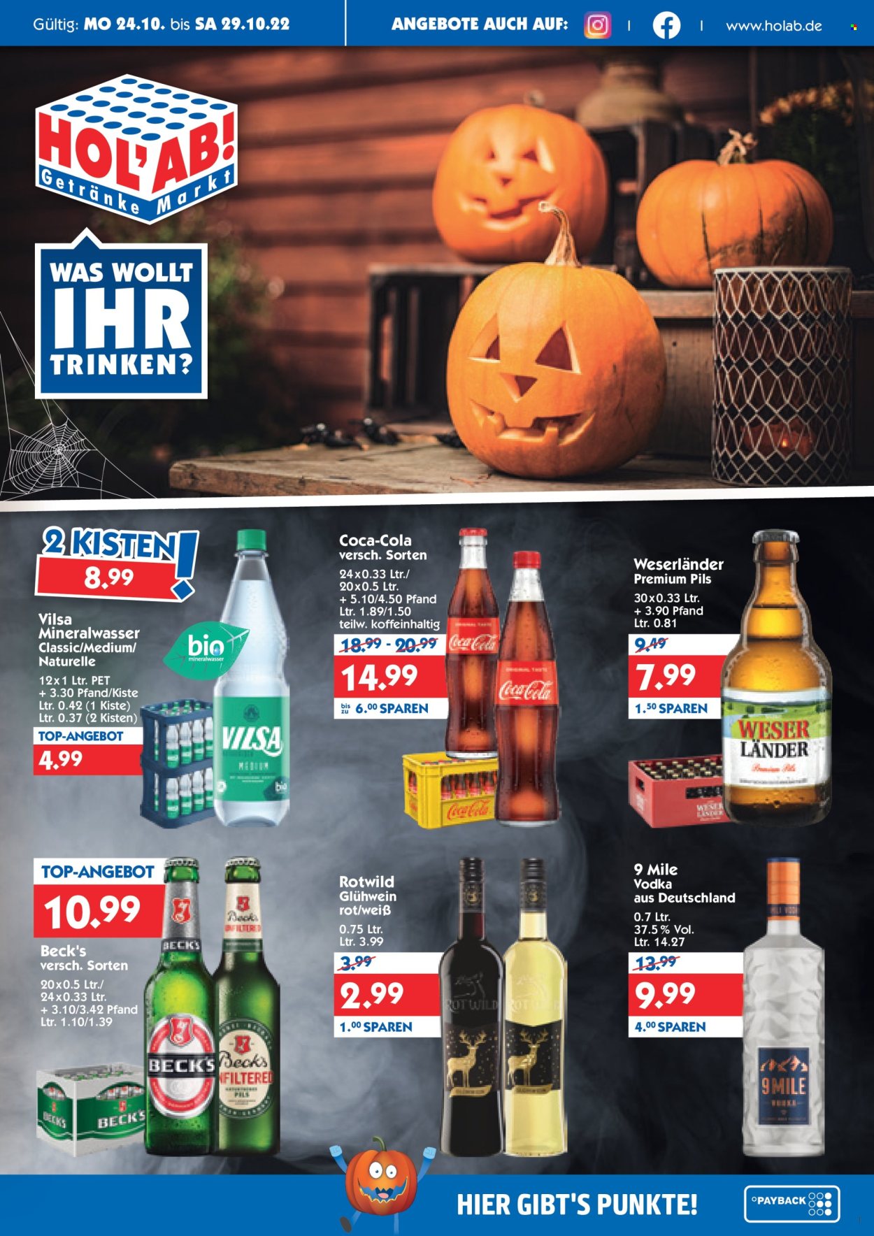 Hol'ab! Getränkemarkt Prospekte  - 24.10.2022 - 29.10.2022. Seite 1