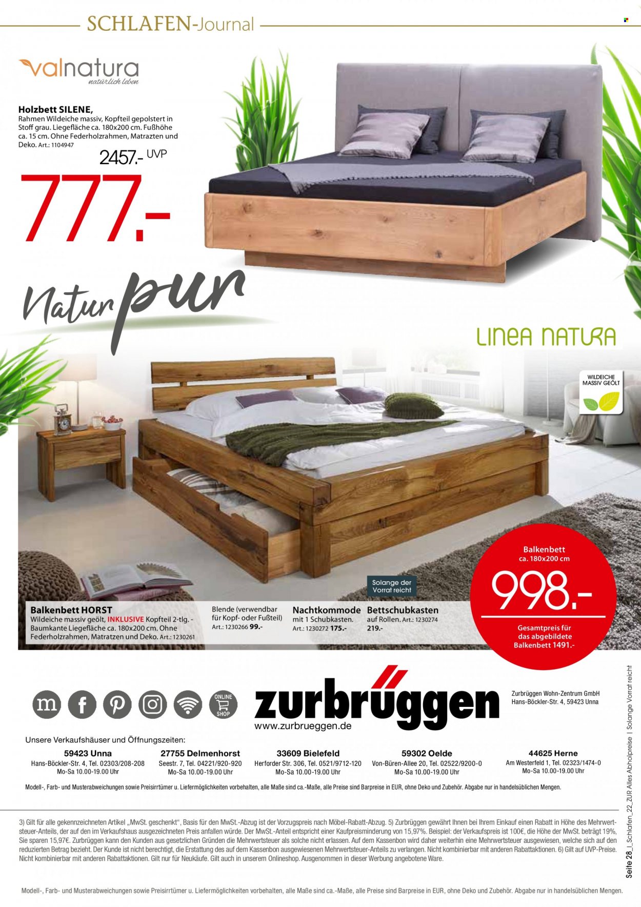 thumbnail - Prospekte Zurbrüggen - 28.10.2022 - 28.02.2023 - Produkte in Aktion - Matratze, Nachtkommode. Seite 28.