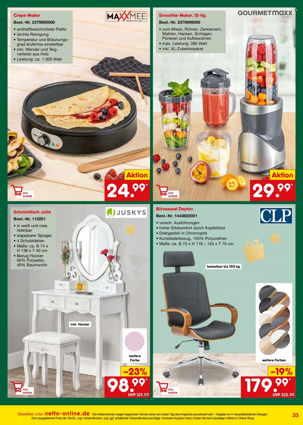 thumbnail - Prospekte Netto Marken-Discount - 27.10.2022 - 30.11.2022 - Produkte in Aktion - Smoothie, Hocker, Spiegel. Seite 33.