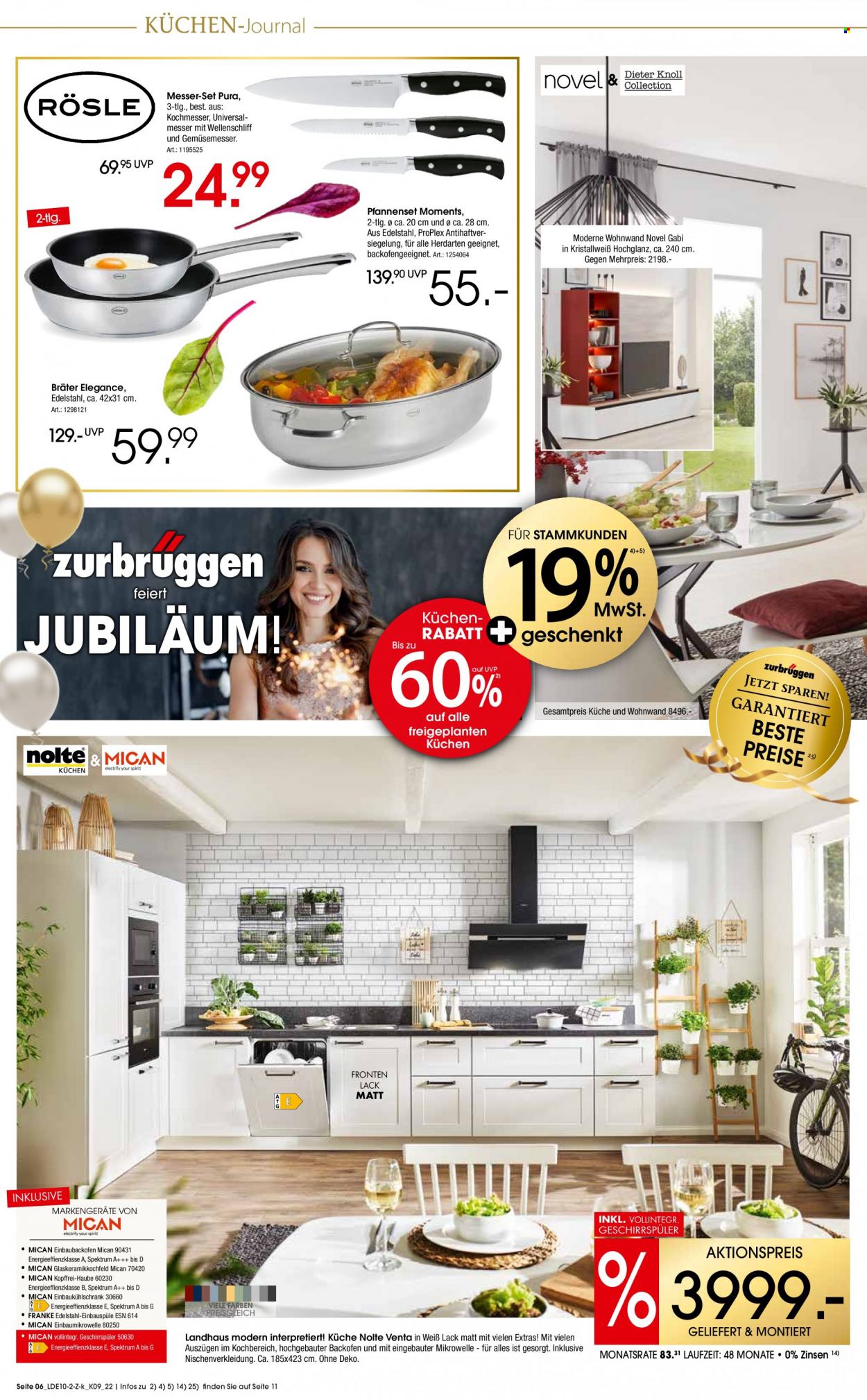 thumbnail - Prospekte Zurbrüggen - 29.10.2022 - 10.12.2022 - Produkte in Aktion - Pfannen-set, Messer, Venta, Küchen, Wohnwand. Seite 6.