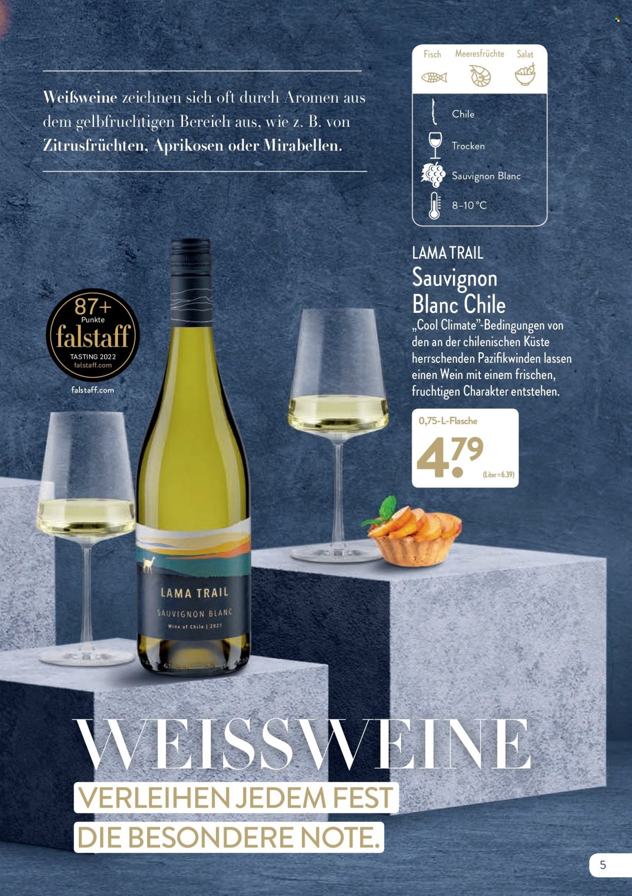 thumbnail - Prospekte ALDI Nord - Produkte in Aktion - Alkohol, Aprikosen, Meeresfrüchte, Wein, Weißwein, Sauvignon Blanc. Seite 5.