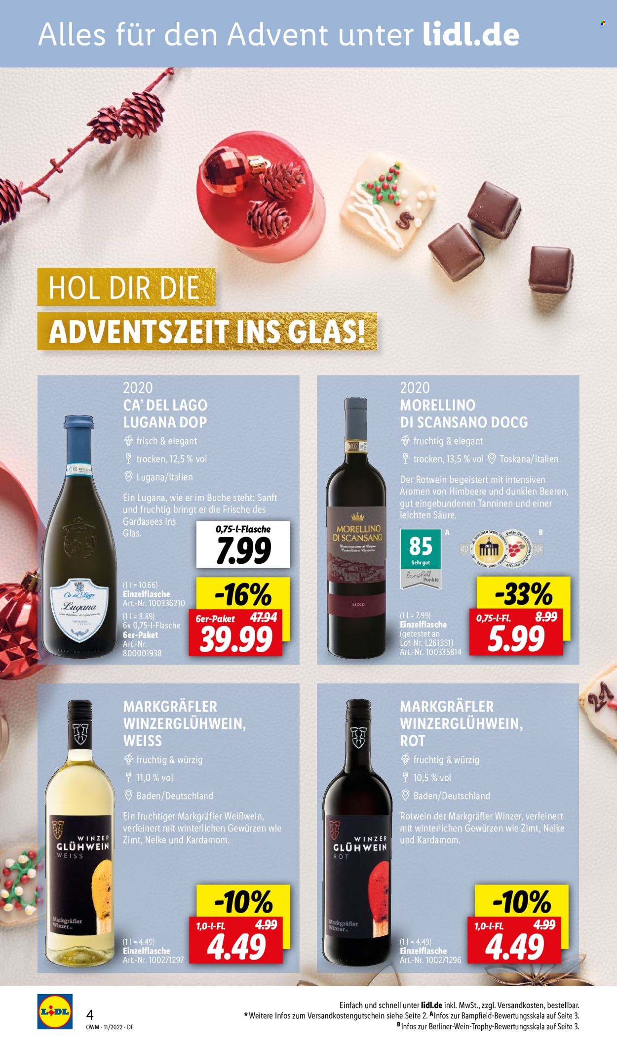 thumbnail - Prospekte Lidl - 1.11.2022 - 30.11.2022 - Produkte in Aktion - Alkohol, Berliner, Himbeeren, Wein, Rotwein, Glühwein, Weißwein. Seite 4.