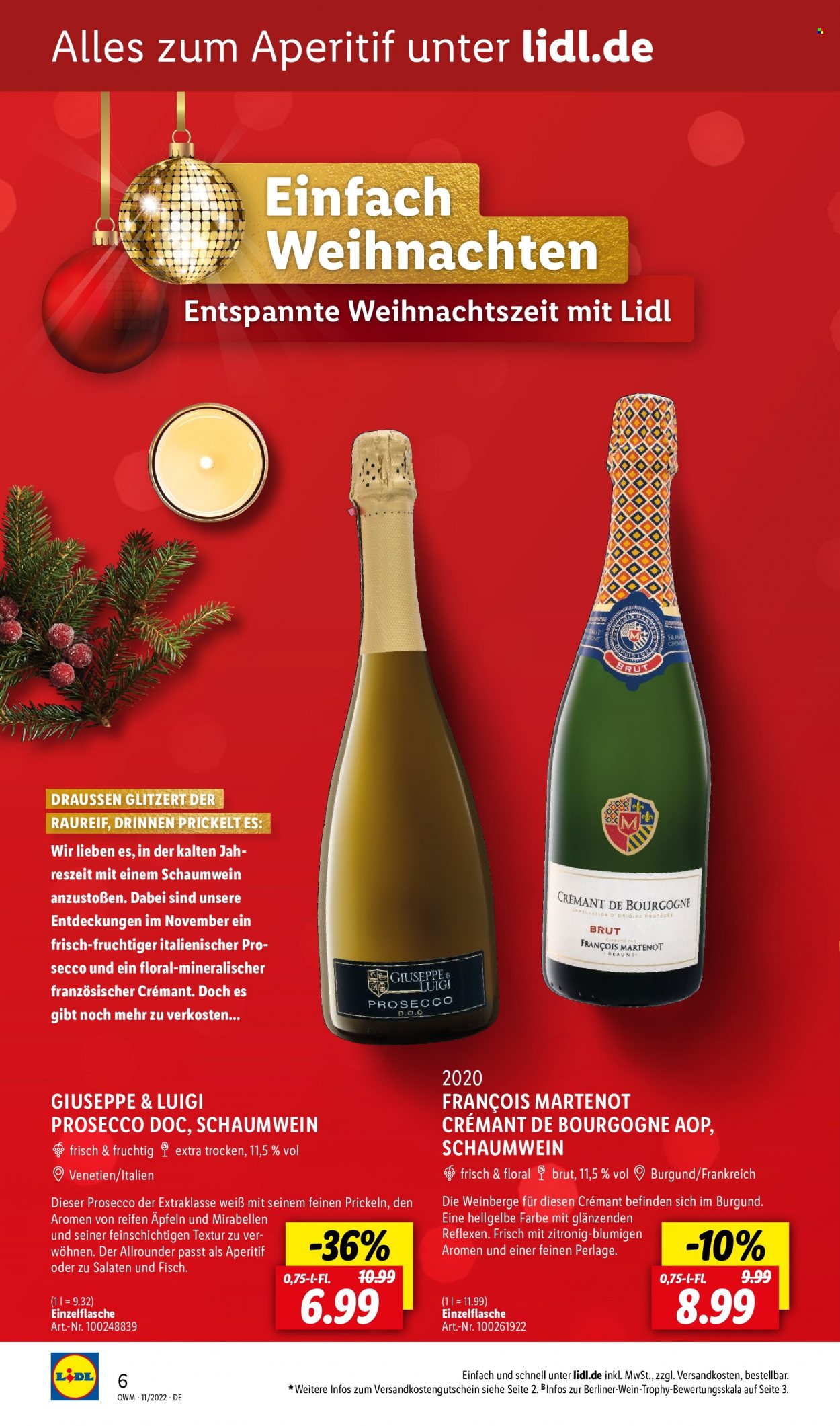 thumbnail - Prospekte Lidl - 1.11.2022 - 30.11.2022 - Produkte in Aktion - Alkohol, Berliner, Mirabellen, Wein, Prosecco, Schaumwein, Secco, Crémant de Bourgogne. Seite 6.