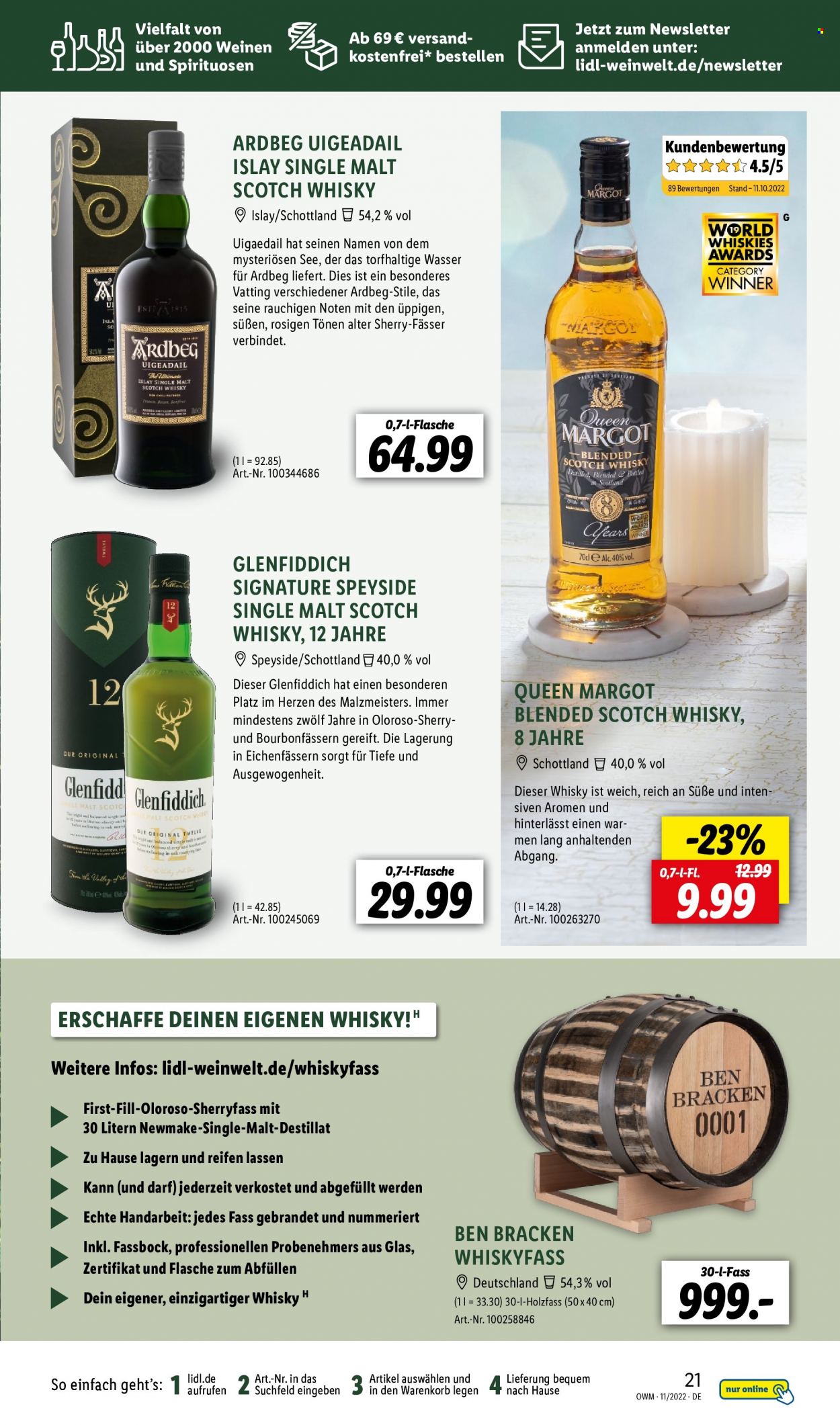 thumbnail - Prospekte Lidl - 1.11.2022 - 30.11.2022 - Produkte in Aktion - Alkohol, Ardbeg, Blended Scotch Whisky, Single Malt, Scotch Whisky, Reifen. Seite 21.