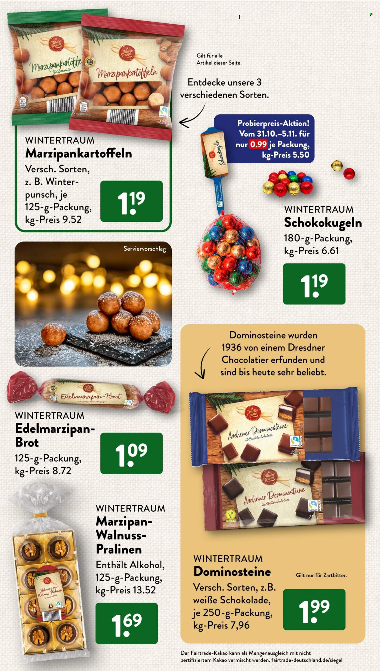 thumbnail - Prospekte ALDI SÜD - 1.11.2022 - 30.11.2022 - Produkte in Aktion - Alkohol, Weiße Schokolade, Schokolade, Dominosteine. Seite 19.