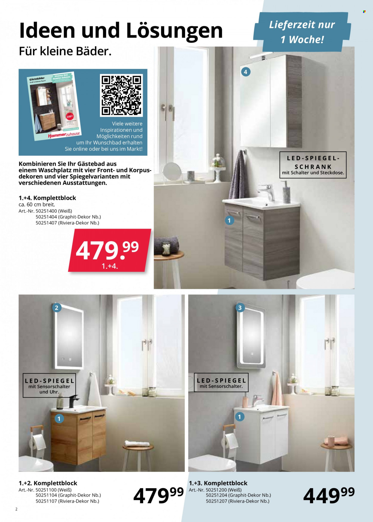 thumbnail - Prospekte Hammer - Produkte in Aktion - Komplettblock, Waschplatz, Spiegelschrank, Spiegel. Seite 2.