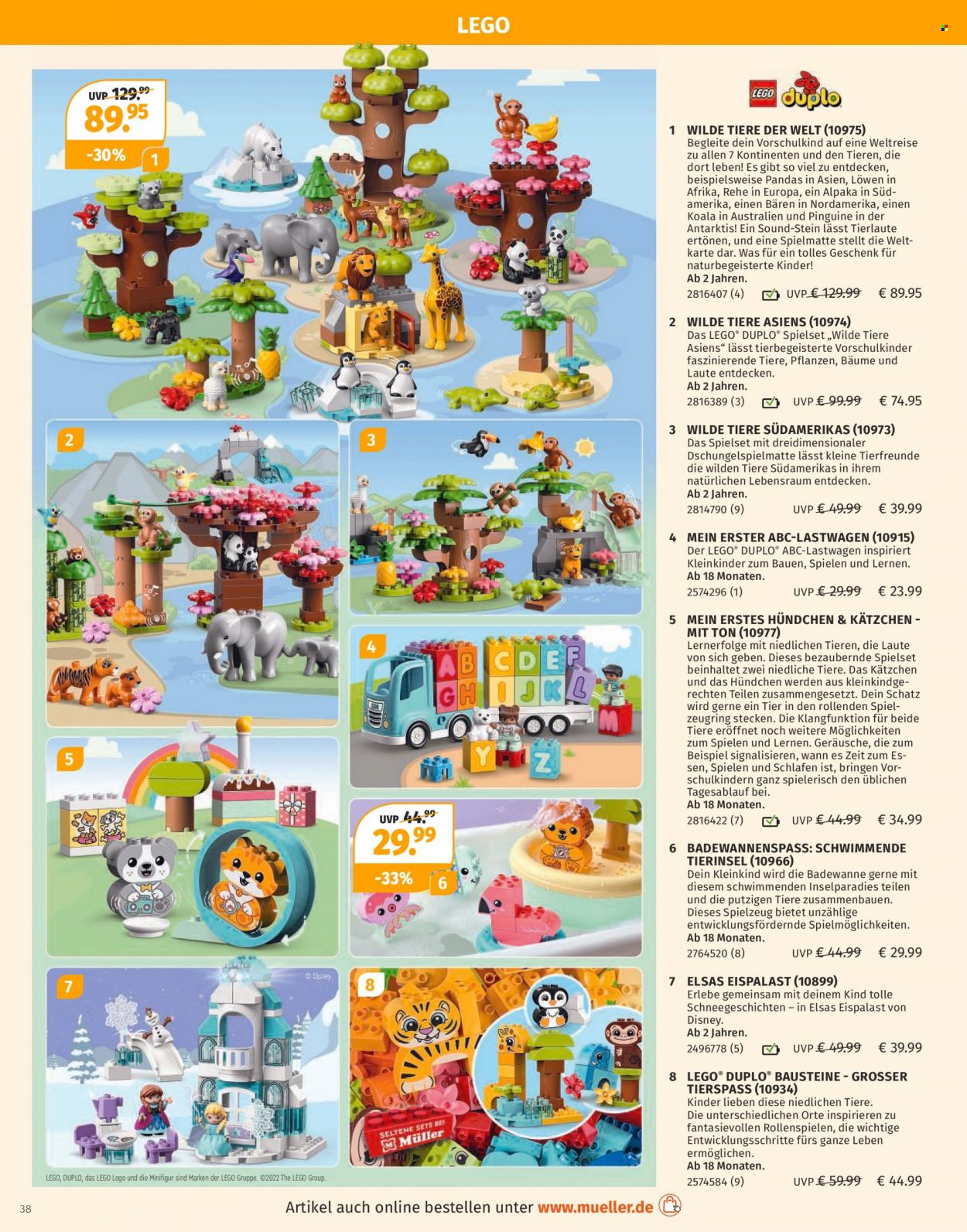 thumbnail - Prospekte Müller - 7.11.2022 - 31.12.2022 - Produkte in Aktion - Disney, LEGO, Spielzeug. Seite 38.