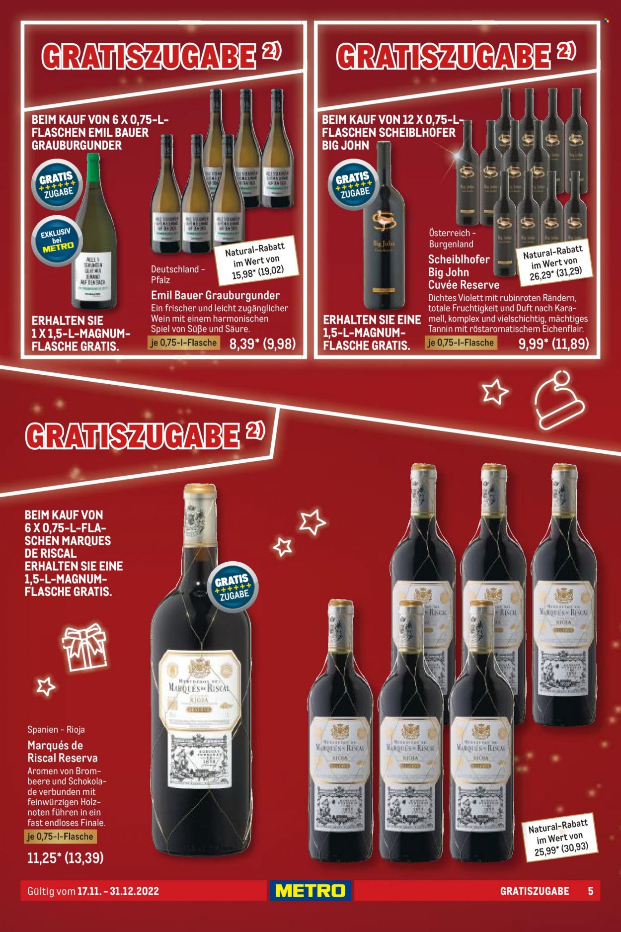 thumbnail - Prospekte Metro - 17.11.2022 - 31.12.2022 - Produkte in Aktion - Alkohol, Karamell, Bauer, Wein, Rioja, Grauburgunder. Seite 5.