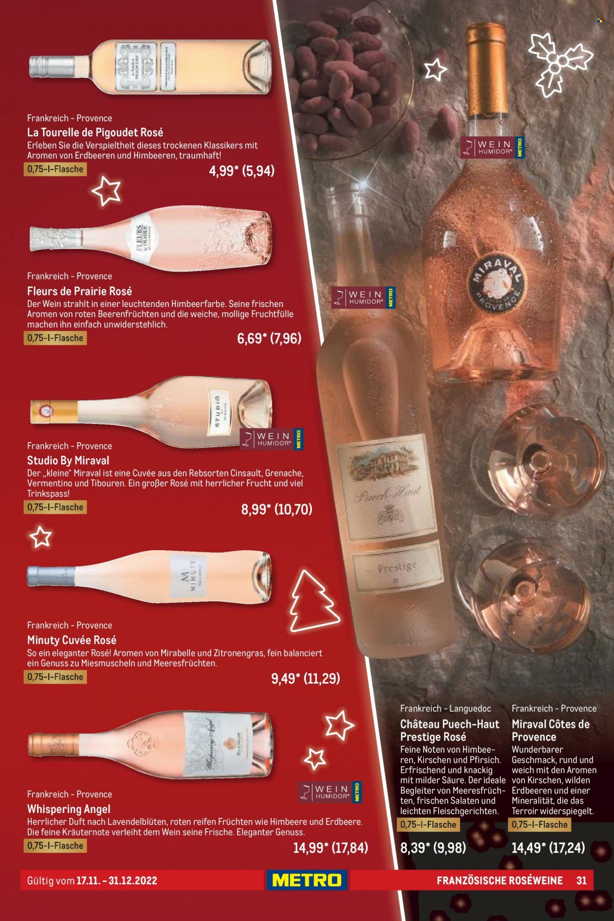 thumbnail - Prospekte Metro - 17.11.2022 - 31.12.2022 - Produkte in Aktion - Alkohol, Muscheln, Wein, Côtes de Provence. Seite 31.