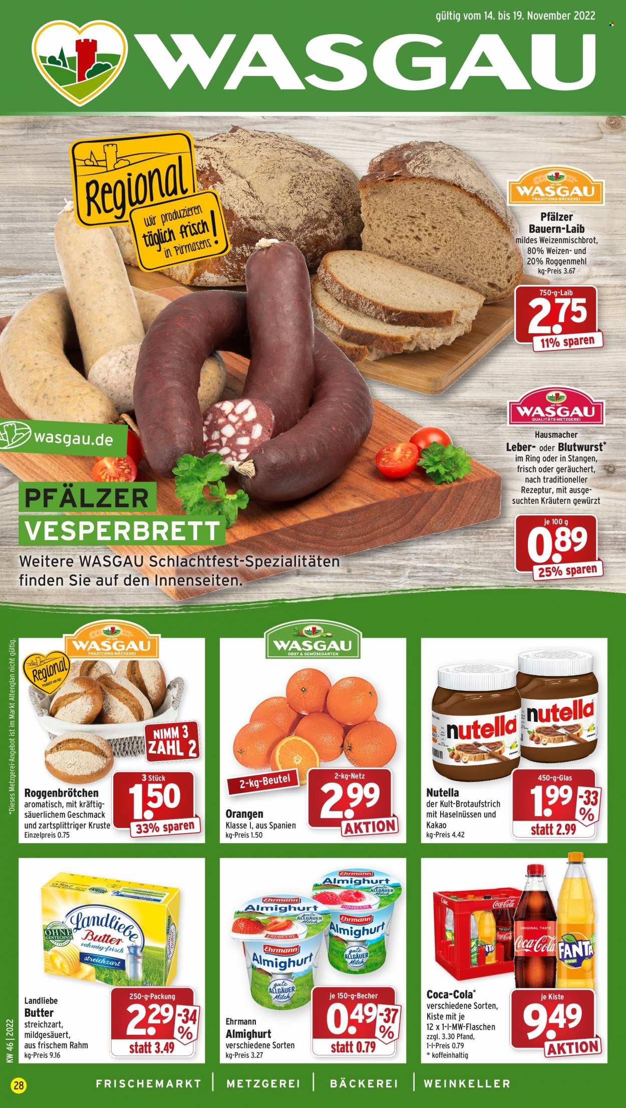 Wasgau Prospekte  - 14.11.2022 - 19.11.2022. Seite 1