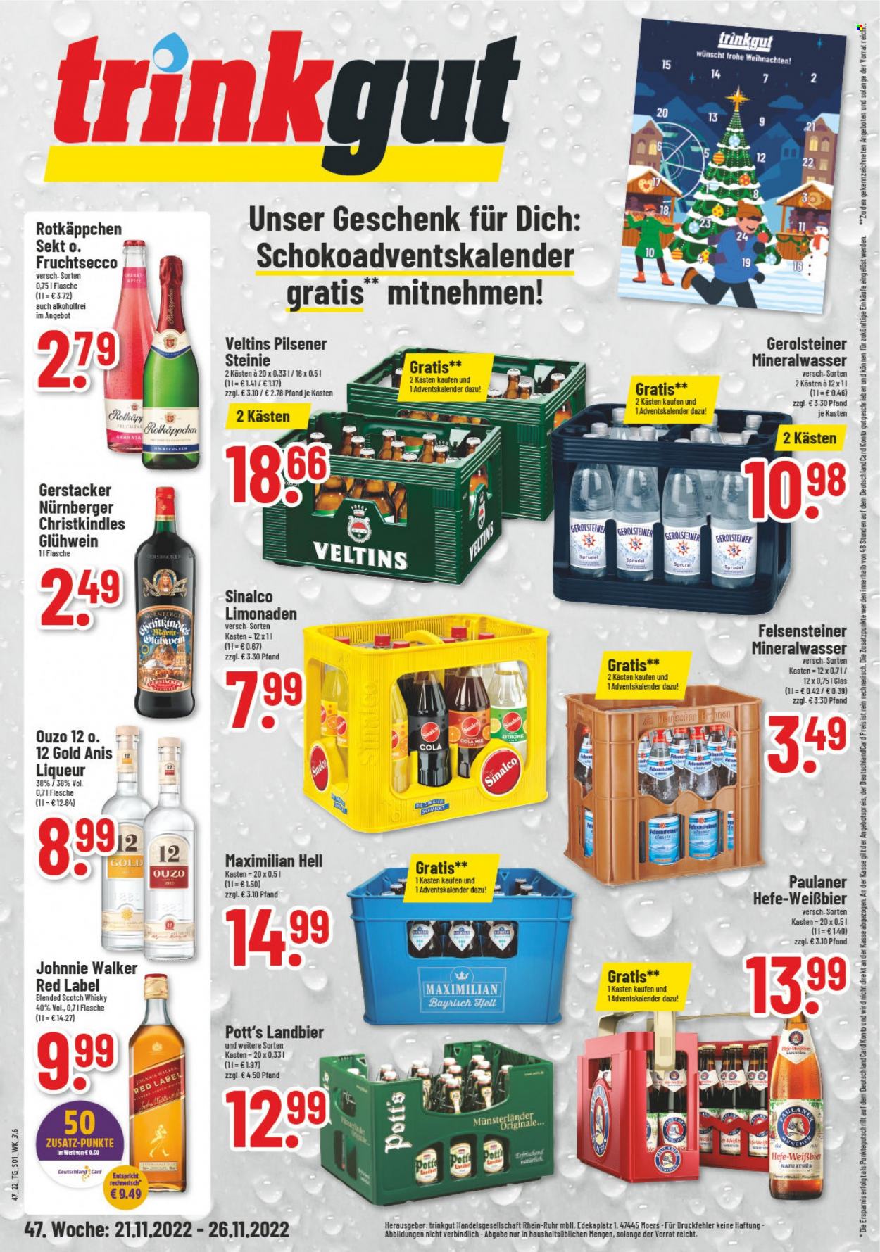 trinkgut Prospekte  - 21.11.2022 - 26.11.2022. Seite 1