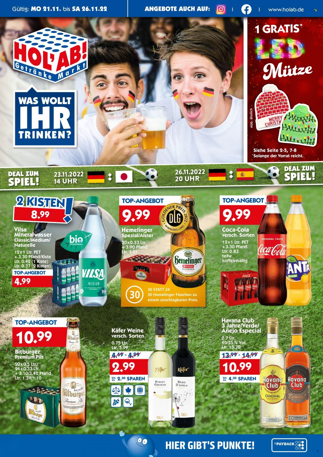 Hol'ab! Getränkemarkt Prospekte  - 21.11.2022 - 26.11.2022. Seite 1