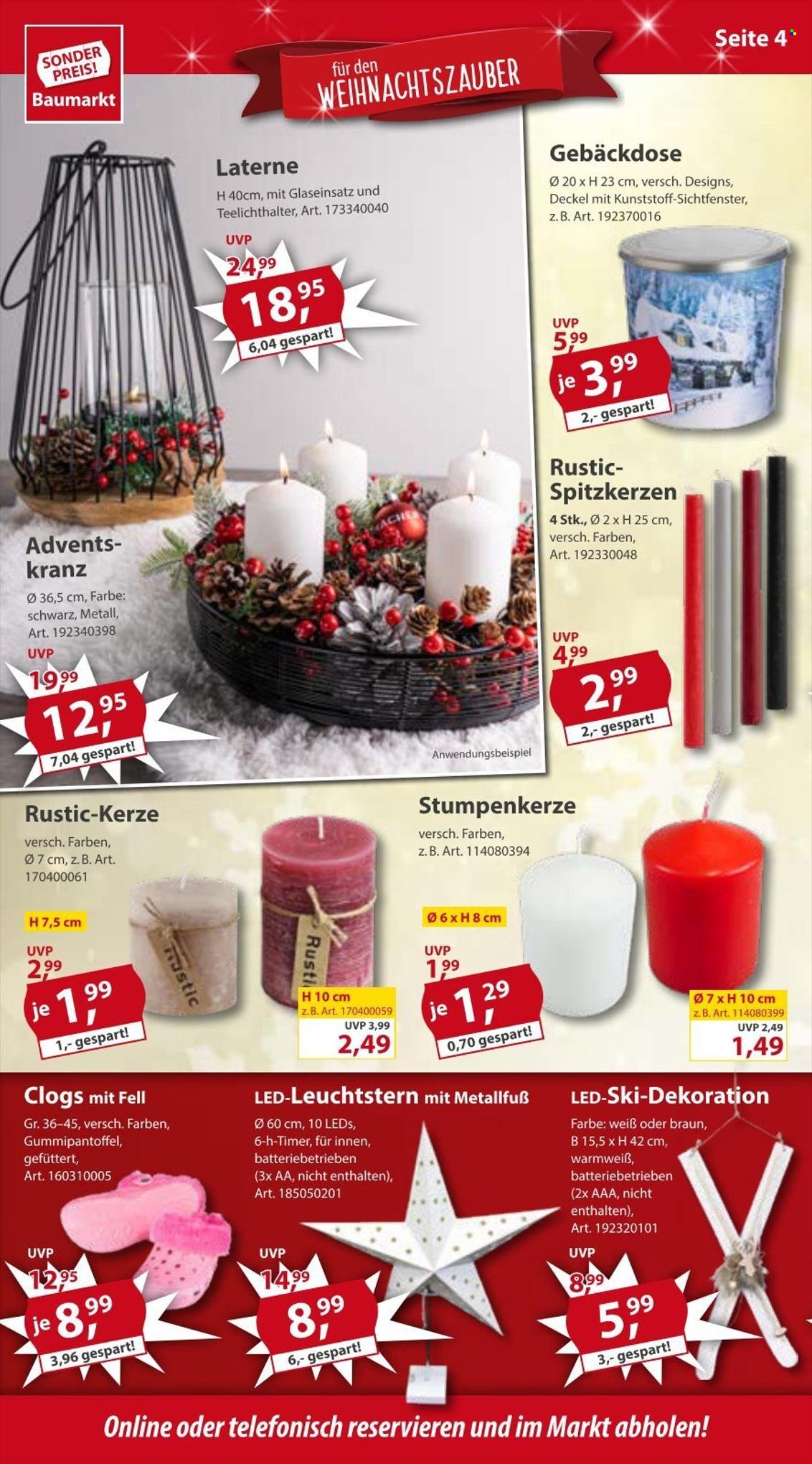 thumbnail - Prospekte Sonderpreis-Baumarkt - 26.11.2022 - 2.12.2022 - Produkte in Aktion - Kerze, Teelichthalter, Kranz, Dekoration, Laterne. Seite 4.