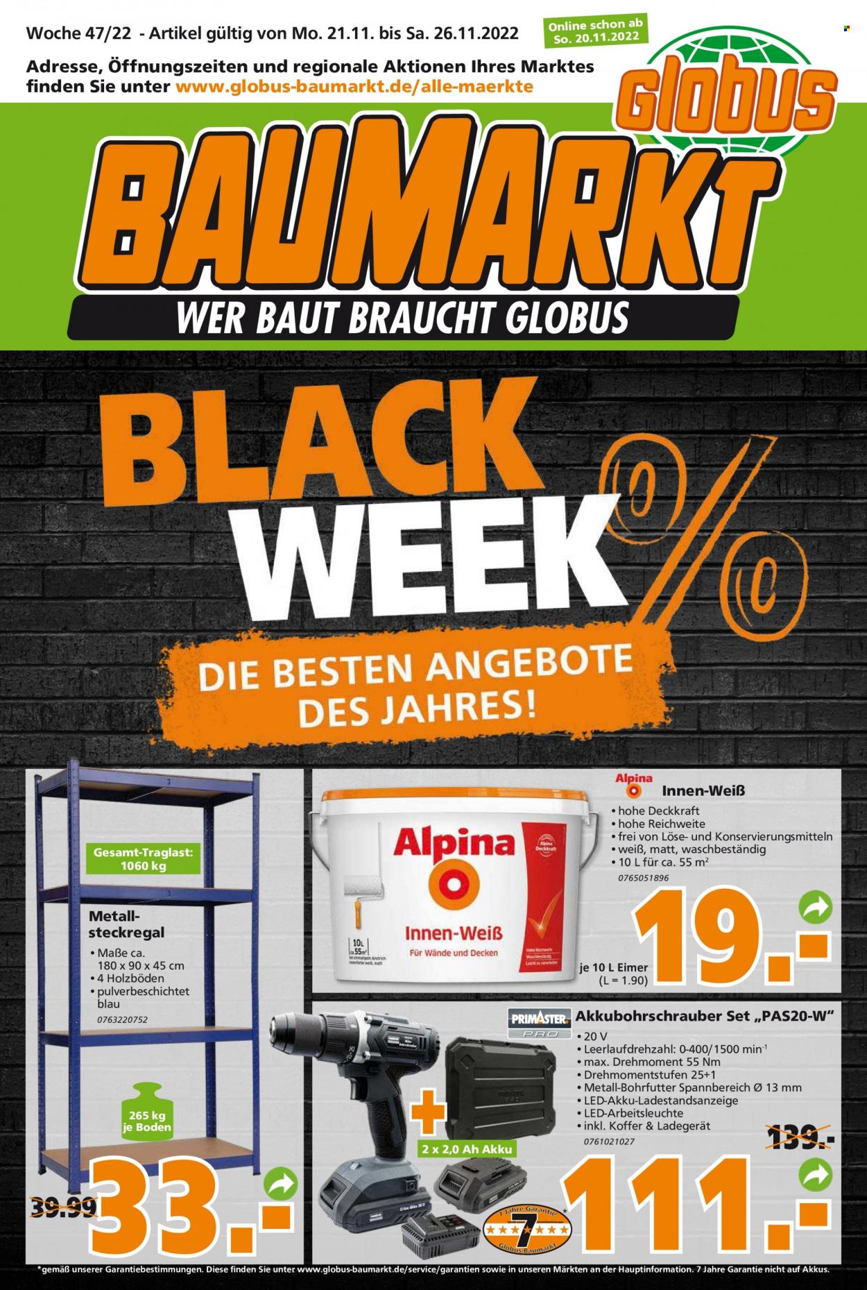 Globus Baumarkt Prospekte  - 21.11.2022 - 26.11.2022. Seite 1