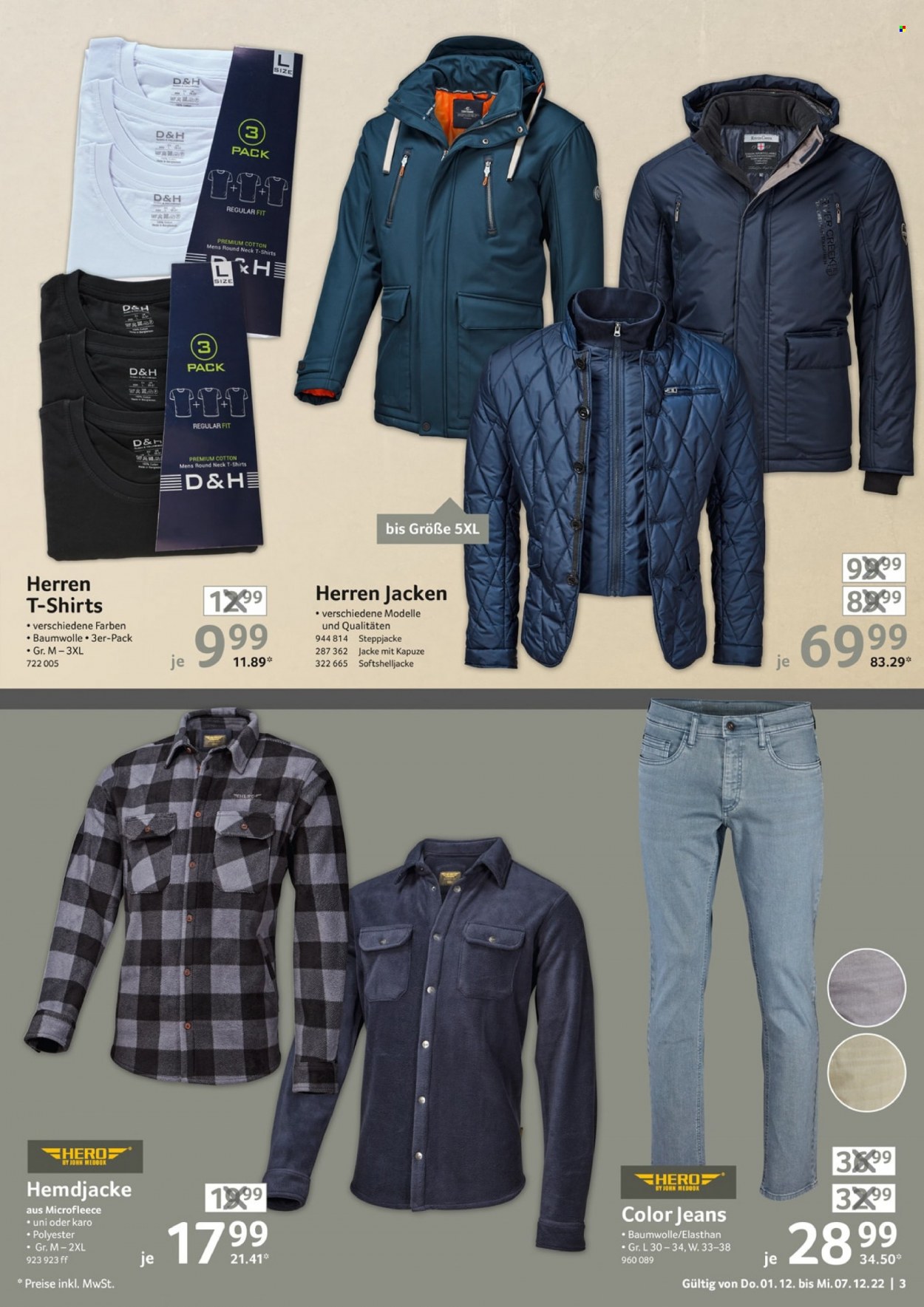 thumbnail - Prospekte Selgros - 1.12.2022 - 7.12.2022 - Produkte in Aktion - Softshell-Jacke, Steppjacke, Jacke, Jeans, Shirt, T-Shirt. Seite 3.