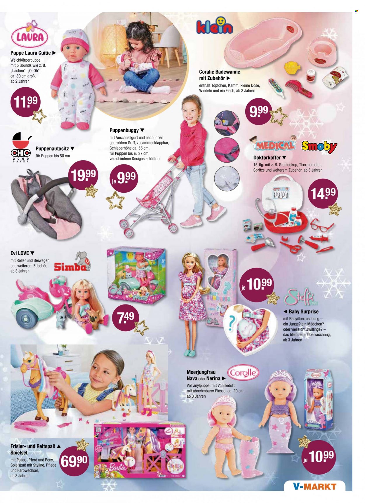 thumbnail - Prospekte V-Markt - 1.12.2022 - 7.12.2022 - Produkte in Aktion - Windeln, Fieberthermometer, Thermometer, Barbie, Roller, Puppe. Seite 21.