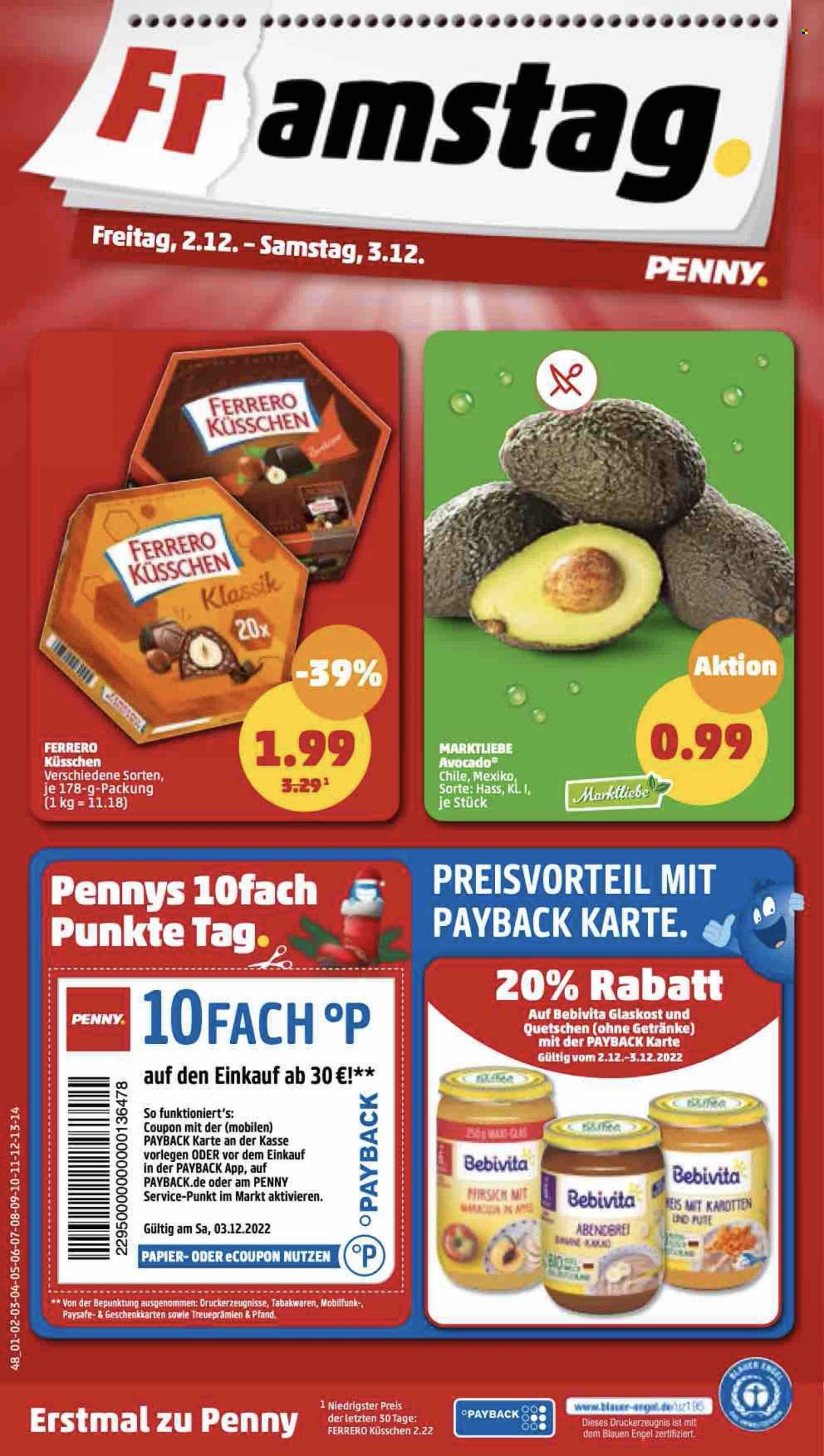 thumbnail - Prospekte Penny - 28.11.2022 - 3.12.2022 - Produkte in Aktion - Avocado, Ferrero, Eis, Ferrero Küsschen, Bebivita, Engel. Seite 48.