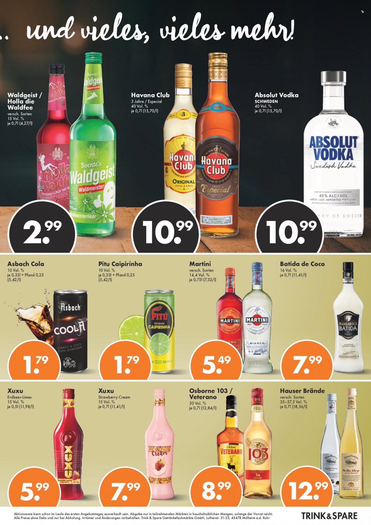 thumbnail - Prospekte Trink & Spare - 28.11.2022 - 3.12.2022 - Produkte in Aktion - Alkohol, Mixgetränk, Vodka, Martini, Havana Club, Absolut Vodka, Aperitif, Veterano, Rum. Seite 15.