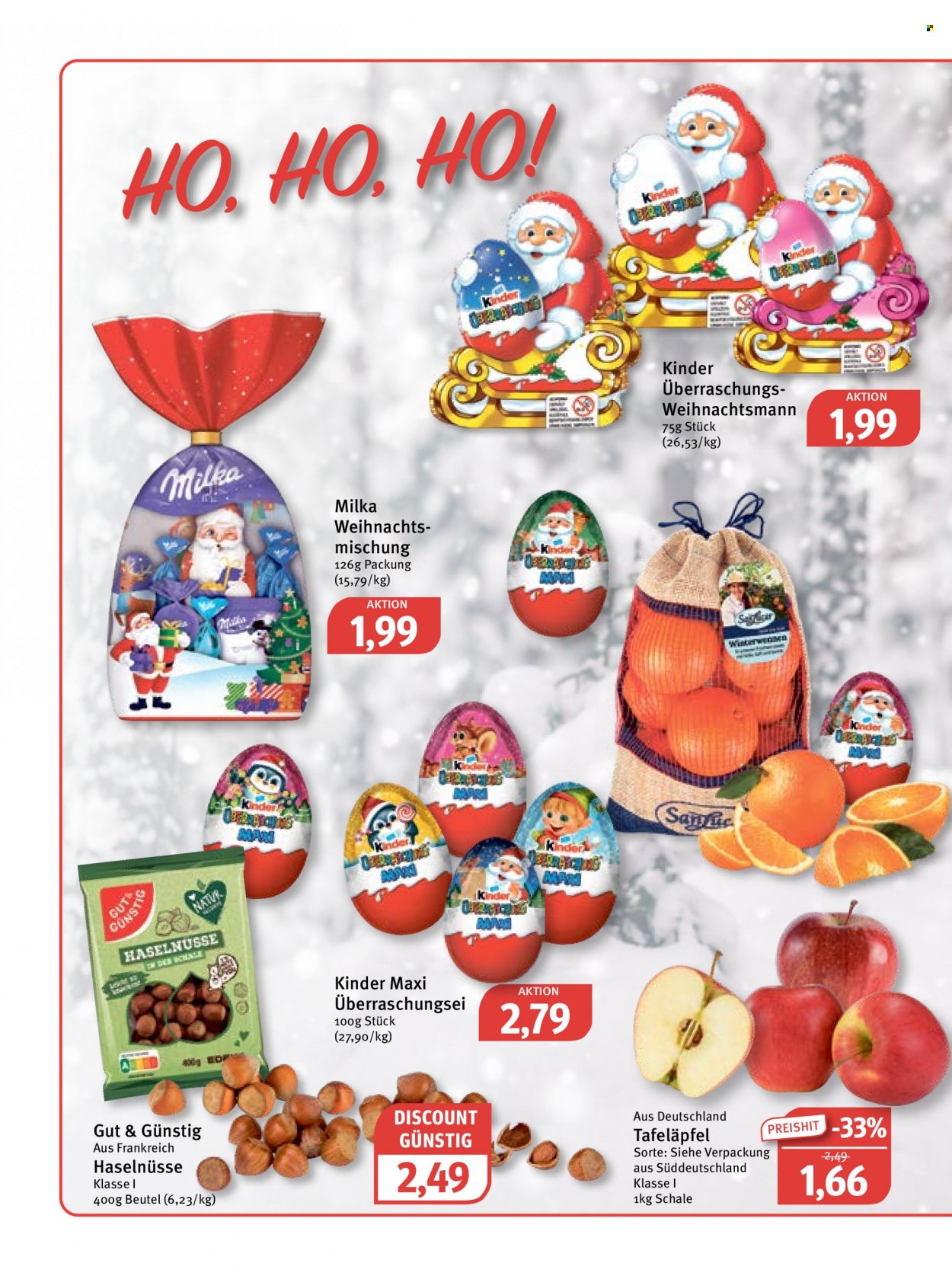thumbnail - Prospekte Feneberg - 1.12.2022 - 3.12.2022 - Produkte in Aktion - Gut & Günstig, Äpfel, Milka, Schokolade, Kinder Maxi King, Haselnuss. Seite 10.