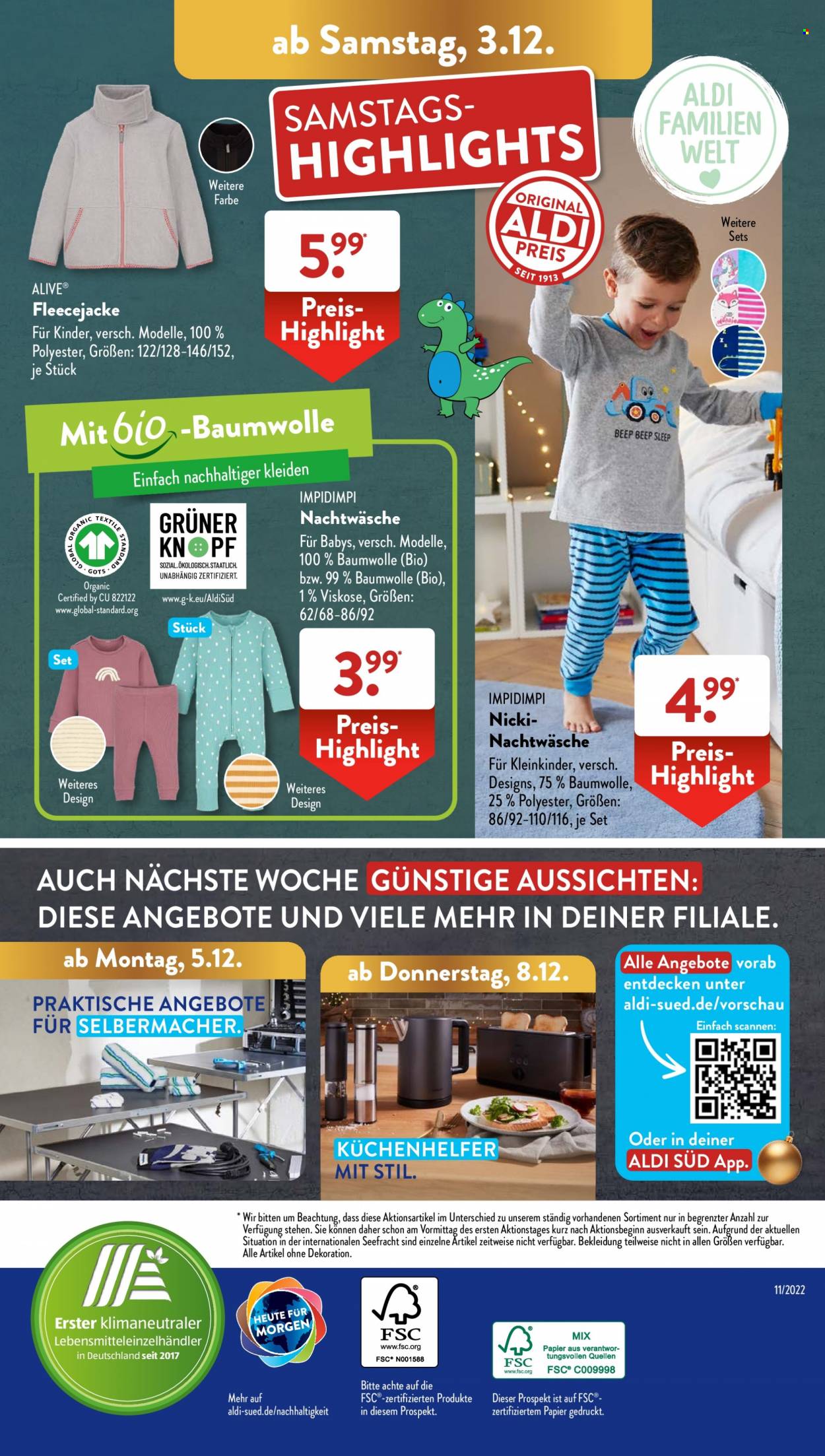 thumbnail - Prospekte ALDI SÜD - 28.11.2022 - 3.12.2022 - Produkte in Aktion - Küchenhelfer, Dekoration, Jacke, Fleecejacke, Pyjama. Seite 58.