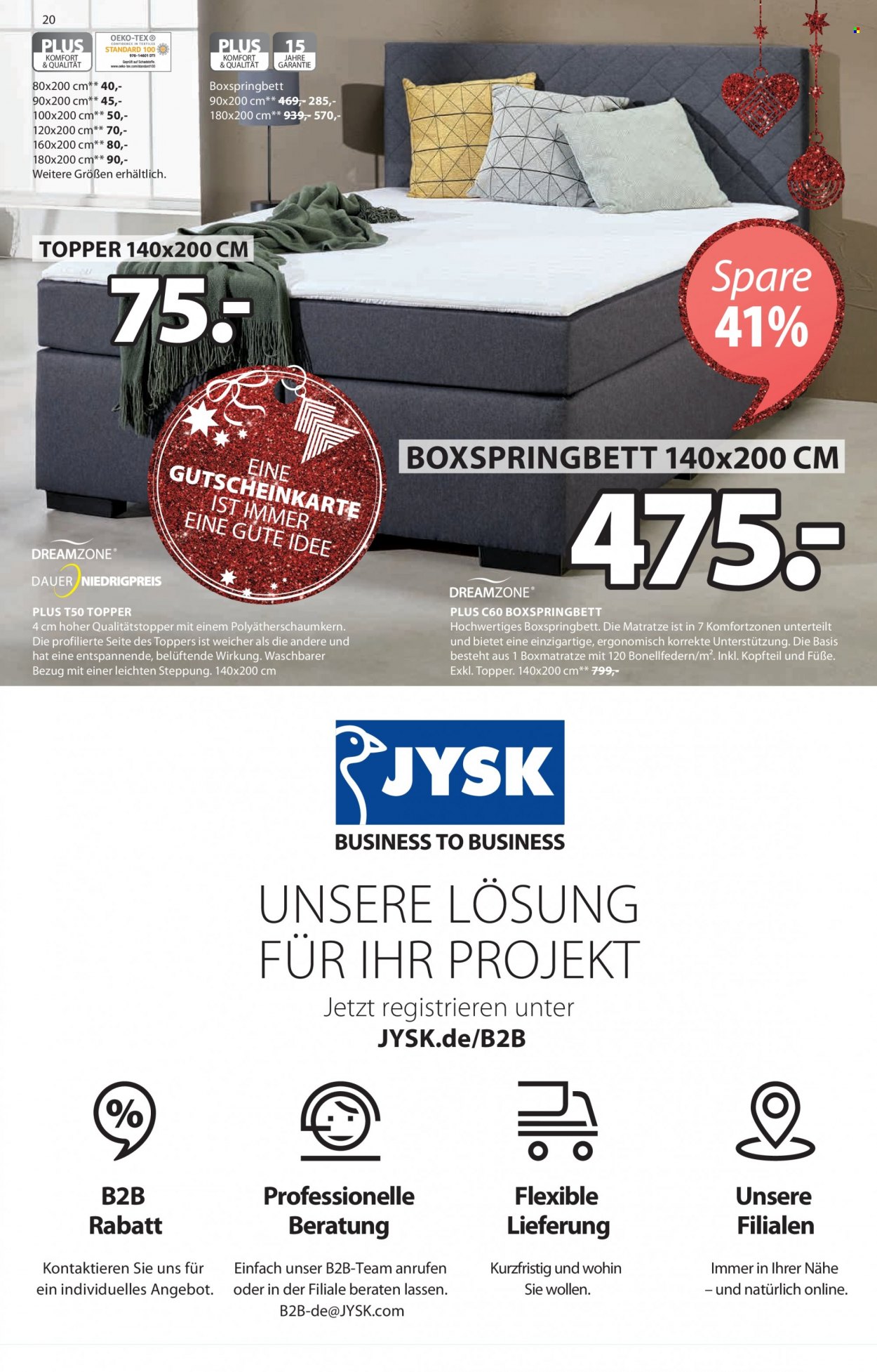 thumbnail - Prospekte JYSK - 27.11.2022 - 31.12.2022 - Produkte in Aktion - Boxspringbett, Matratze. Seite 20.