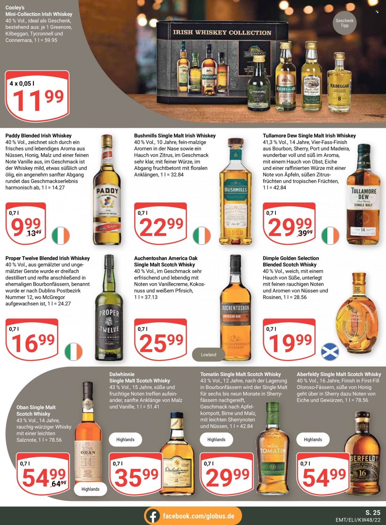 thumbnail - Prospekte Globus - 28.11.2022 - 3.12.2022 - Produkte in Aktion - Alkohol, Portwein, Blended Scotch Whisky, Whiskey, Single Malt, Scotch Whisky, Irish Whiskey, Tullamore Dew, Tomatin, Finish. Seite 25.