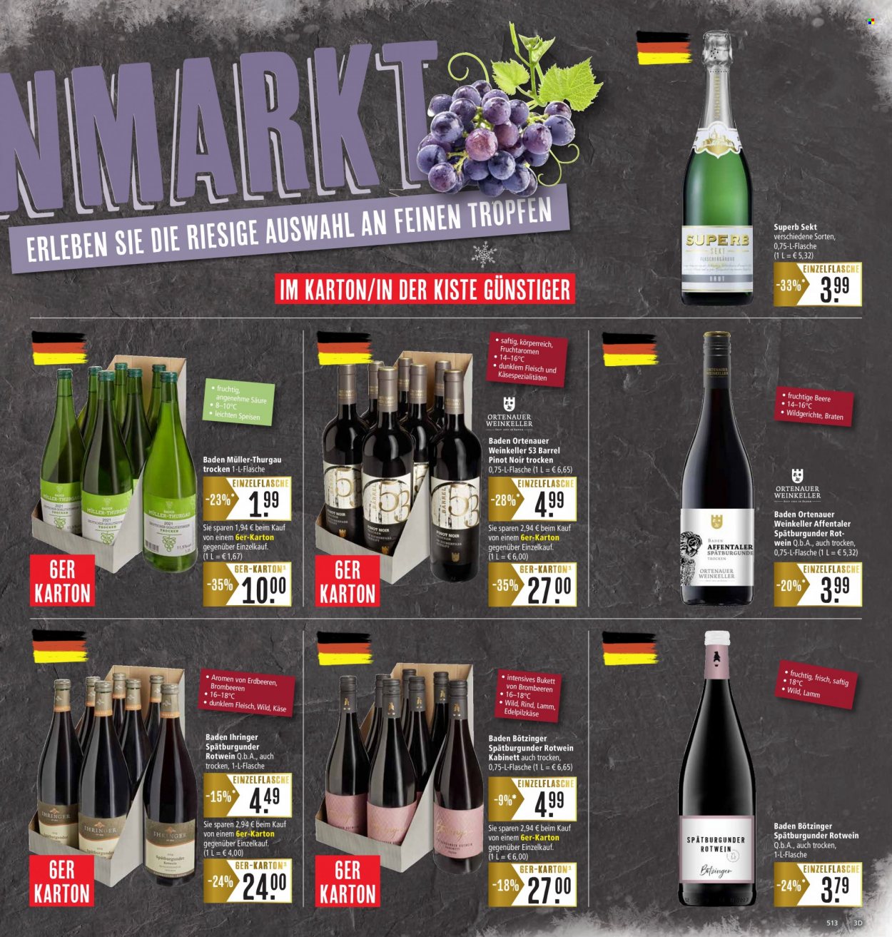 thumbnail - Prospekte Marktkauf - 28.11.2022 - 3.12.2022 - Produkte in Aktion - Alkohol, Rindfleisch, Lammfleisch, Brombeeren, Wein, Sekt, Spätburgunder, Rotwein, Müller-Thurgau, Pinot Noir, Ihringer. Seite 11.