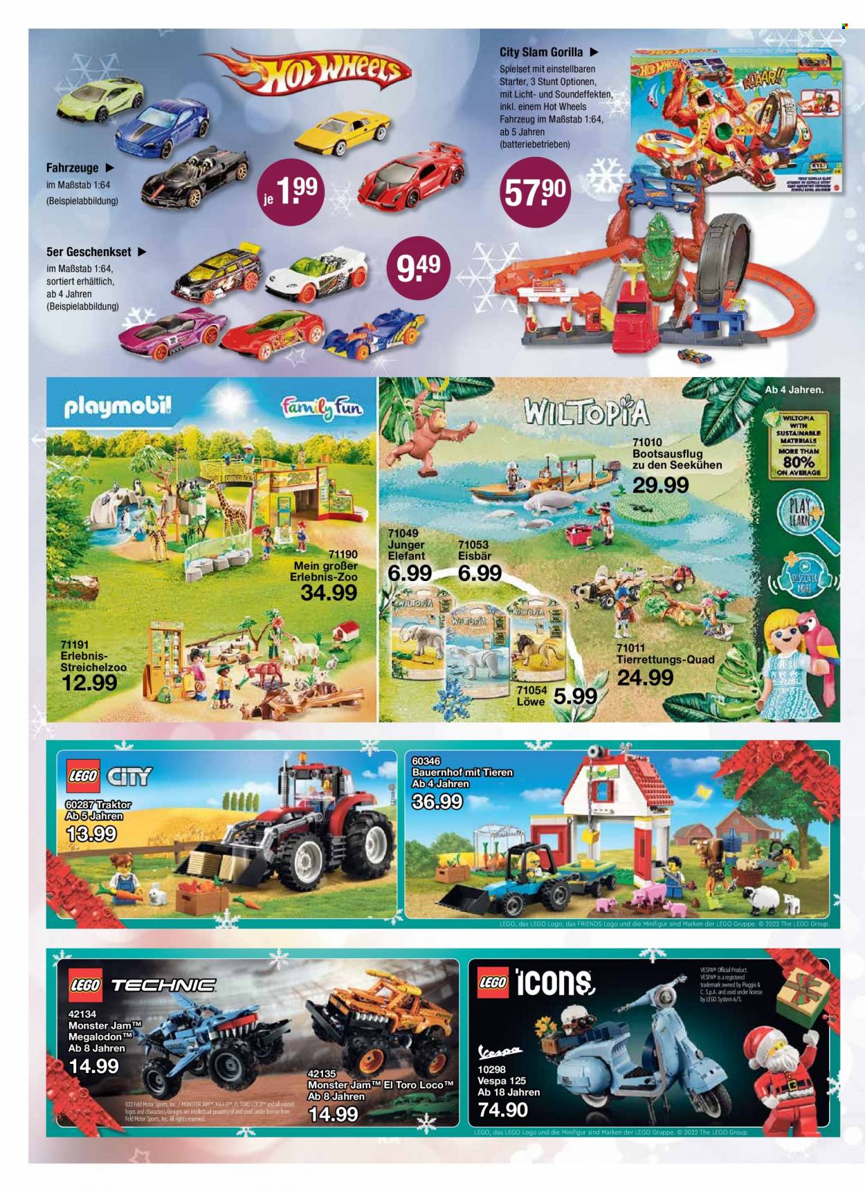 thumbnail - Prospekte V-Markt - 8.12.2022 - 14.12.2022 - Produkte in Aktion - Energiegetränk, Geschenkset, Elefant, LEGO Technic, LEGO City, Hot Wheels, Playmobil. Seite 22.