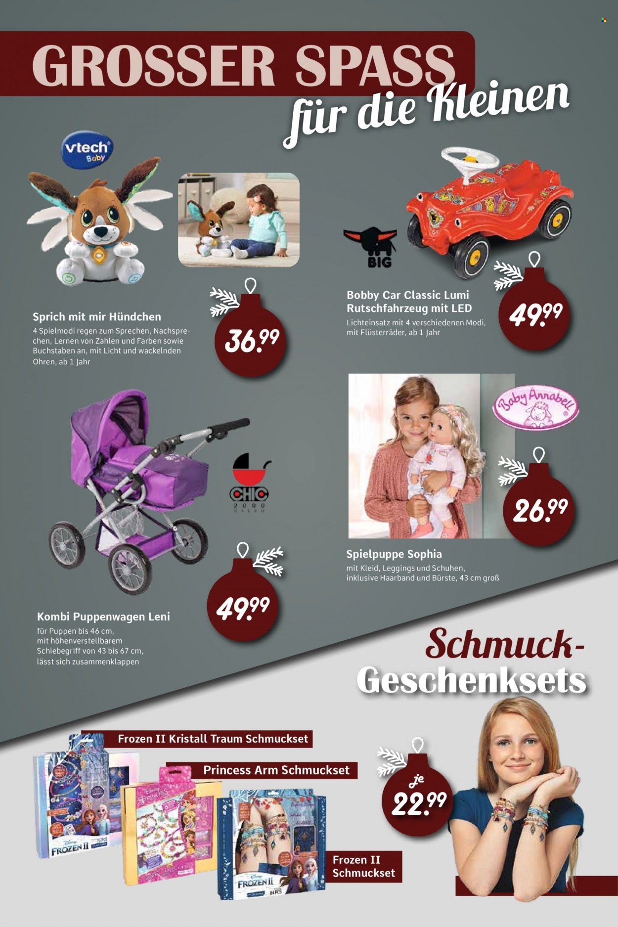 thumbnail - Prospekte V-Markt - 1.12.2022 - 31.12.2022 - Produkte in Aktion - Schokoladenrolle, Leggings, Kleid, Schmuckset, Schmuck, Puppenwagen, Bobby-Car. Seite 10.