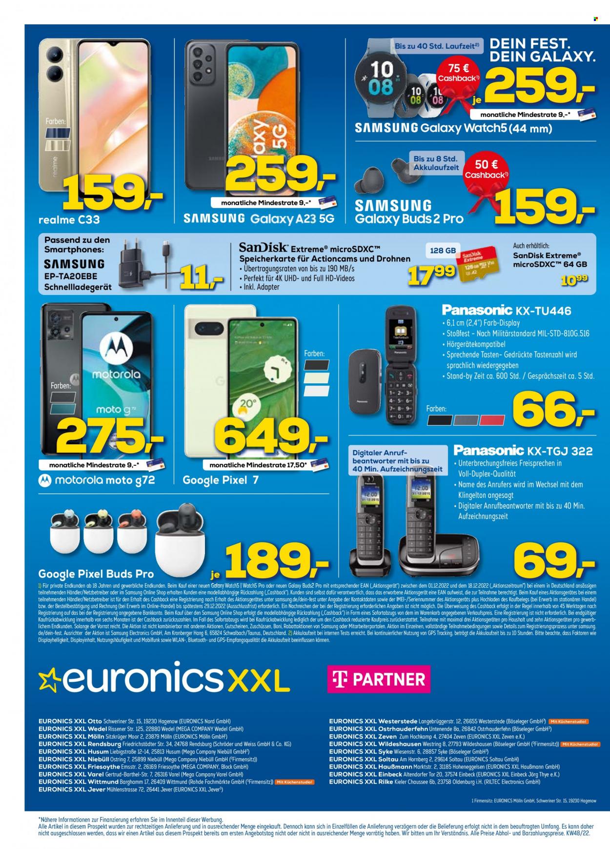 thumbnail - Prospekte Euronics - 2.12.2022 - 8.12.2022 - Produkte in Aktion - Panasonic, Samsung, Motorola, Samsung Galaxy, SanDisk, GPS. Seite 16.