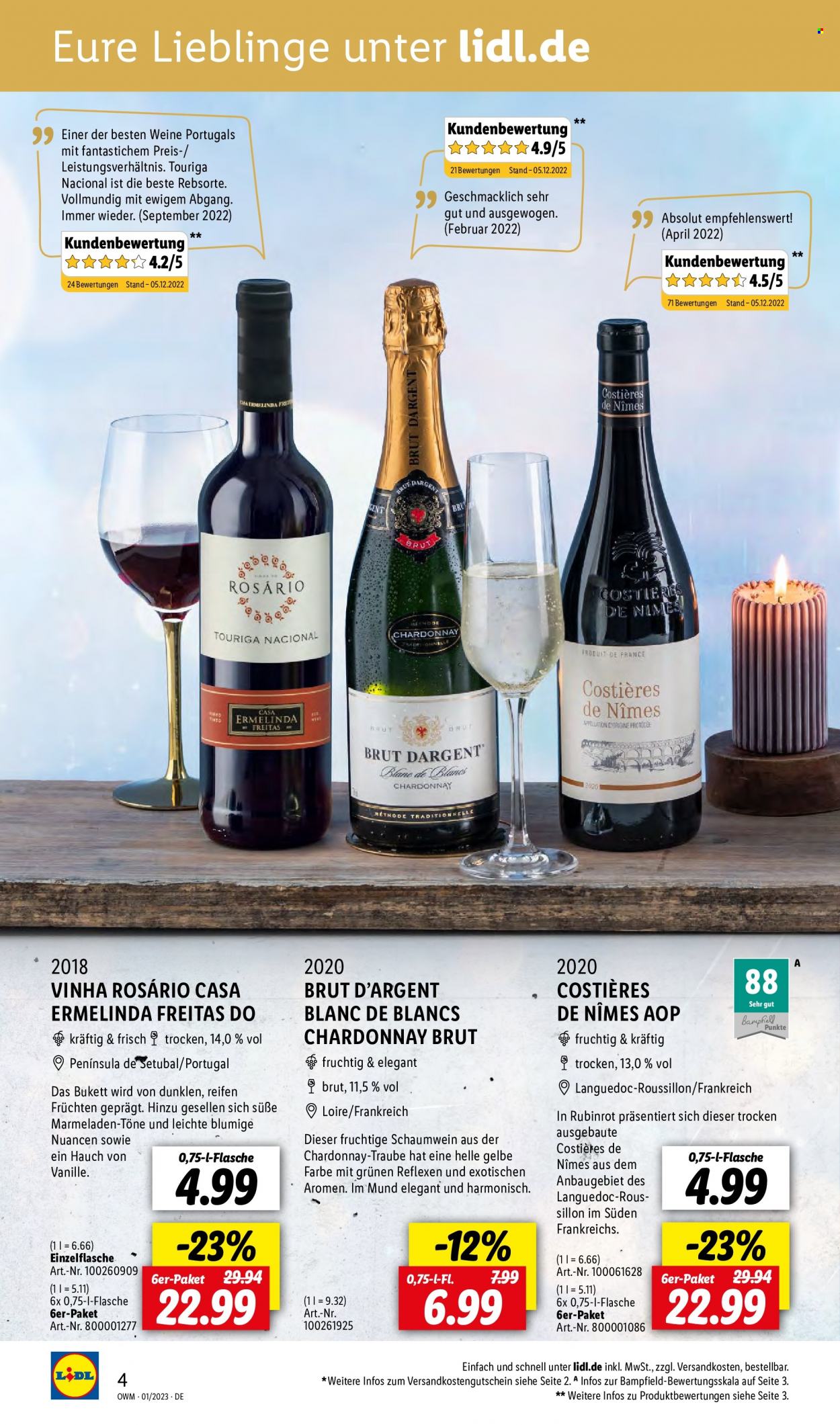 thumbnail - Prospekte Lidl - 1.01.2023 - 31.01.2023 - Produkte in Aktion - Wein, Chardonnay, Brut Dargent, Absolut Vodka, Reifen. Seite 4.
