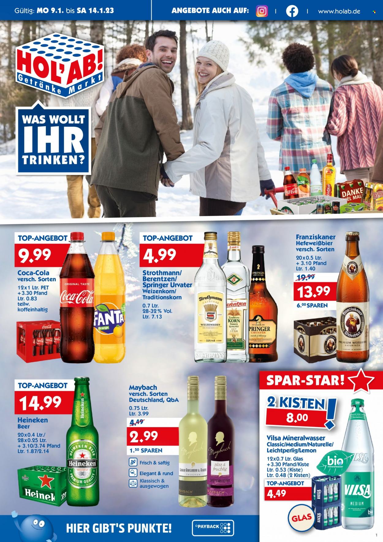 Hol'ab! Getränkemarkt Prospekte  - 9.01.2023 - 14.01.2023. Seite 1