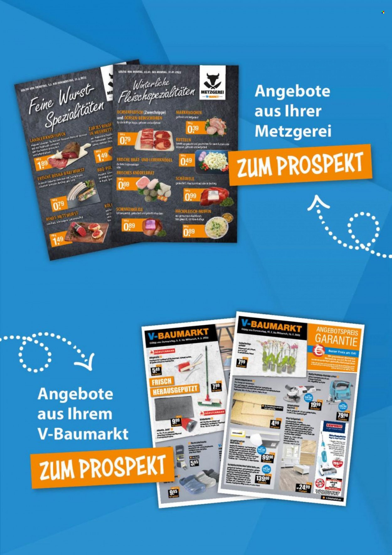 thumbnail - Prospekte V-Markt - 26.01.2023 - 1.02.2023 - Produkte in Aktion - Hackfleisch, Muffin, Bratwurst, Mettwurst, Leberknödel, Tomatenketchup. Seite 21.