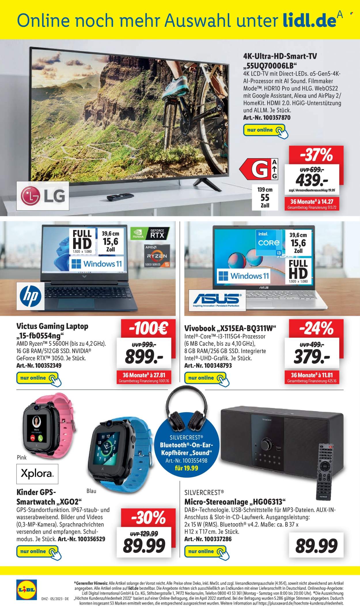 thumbnail - Prospekte Lidl - 30.01.2023 - 5.02.2023 - Produkte in Aktion - Smartwatch, Kompaktanlage, SilverCrest, Gaming Laptop, HP, Laptop, Asus, VivoBook, LG, Smart TV. Seite 6.