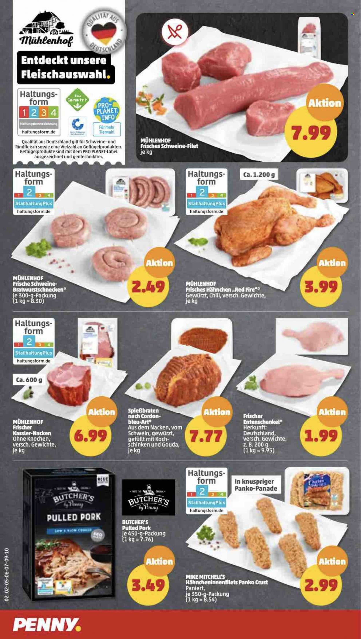thumbnail - Prospekte Penny - 30.01.2023 - 4.02.2023 - Produkte in Aktion - Entenschenkel, ganze Ente, Rindfleisch, Schweinefilet, Pulled Pork, Schinken, Gouda, Chili. Seite 2.