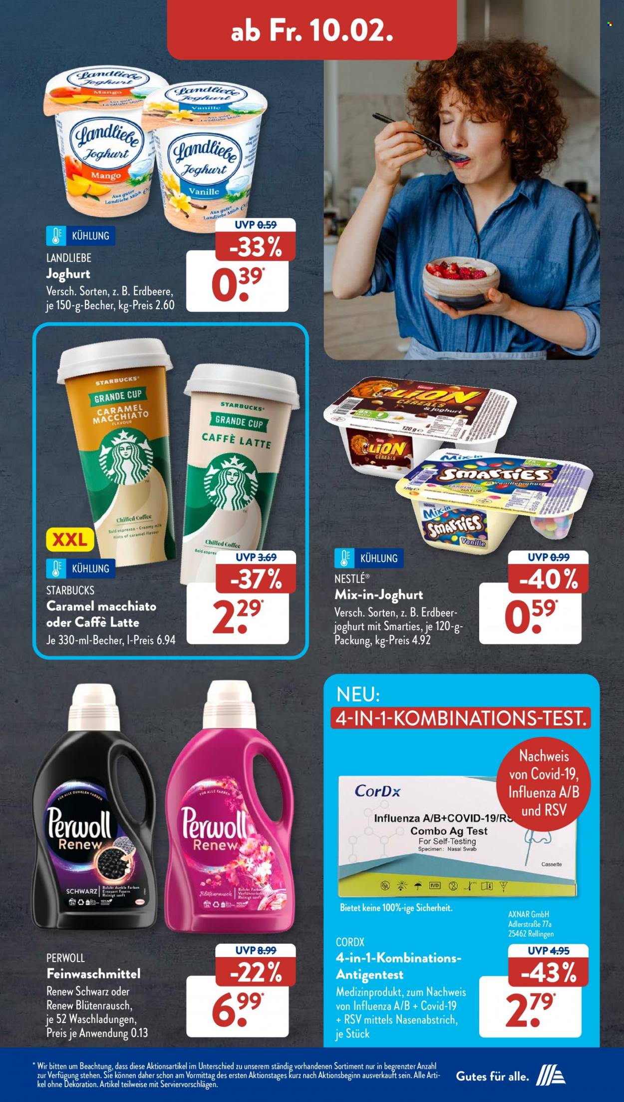 thumbnail - Prospekte ALDI SÜD - 6.02.2023 - 11.02.2023 - Produkte in Aktion - Joghurt, Landliebe, Feinwaschmittel, Perwoll, Corona test, Kaffee, Starbucks. Seite 31.