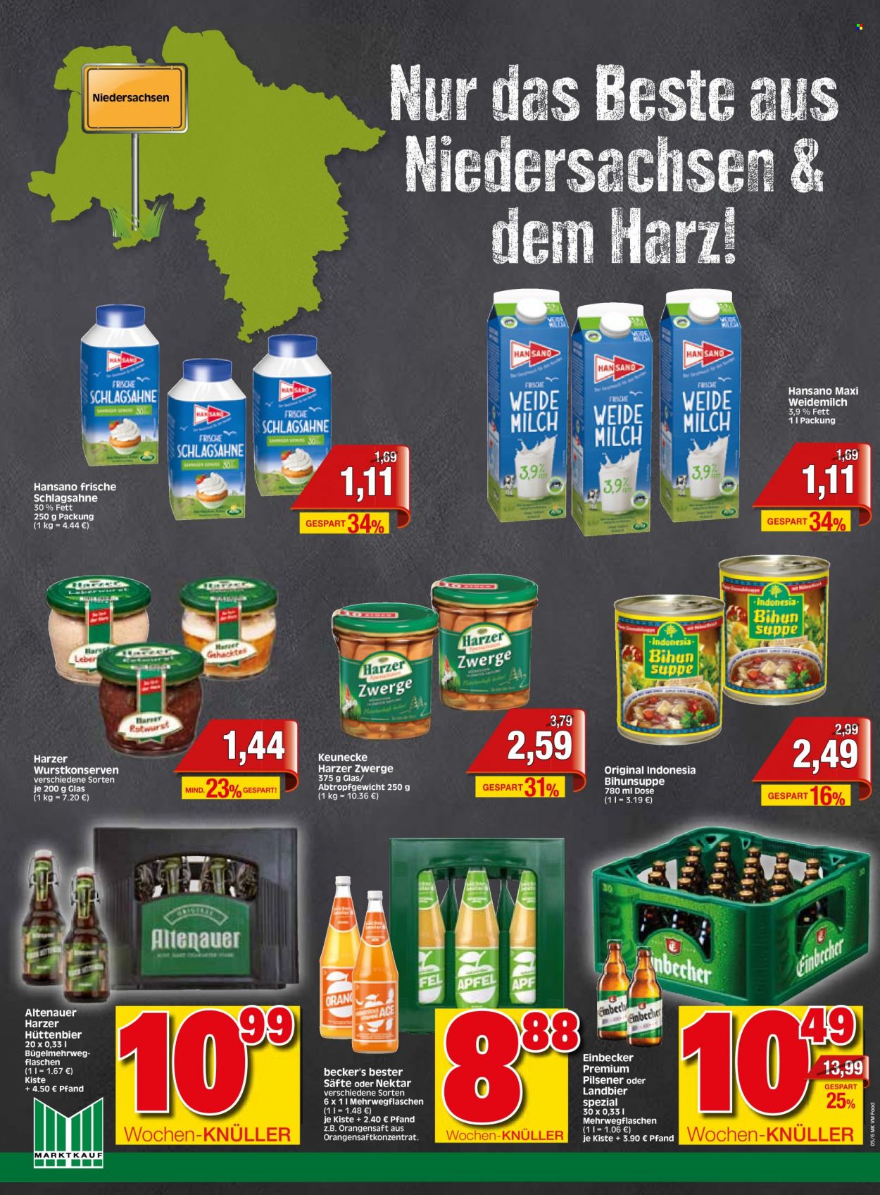 thumbnail - Prospekte Marktkauf - 30.01.2023 - 4.02.2023 - Produkte in Aktion - Bier, Alkohol, Weidemilch, Schlagsahne, Wurstkonserve, Orangensaft, Saft, Fruchtsaft, Nektar. Seite 6.