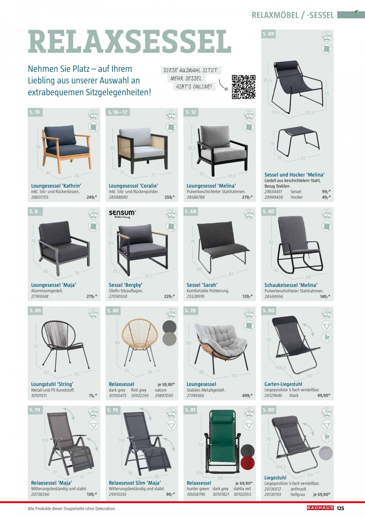 thumbnail - Prospekte Bauhaus - 28.01.2023 - 30.06.2023 - Produkte in Aktion - Hocker, Relaxsessel, Rückenkissen, Sessel, Liegestuhl, Dekoration. Seite 125.