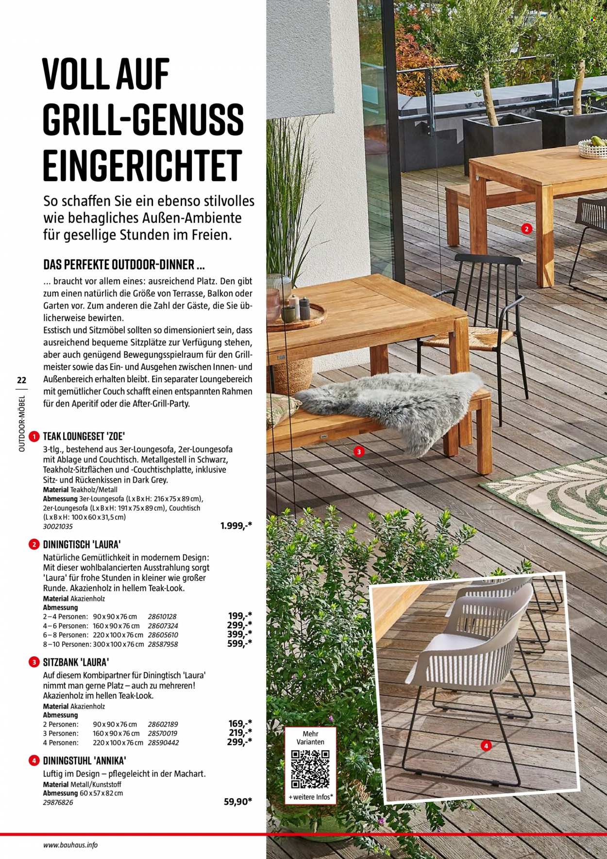 thumbnail - Prospekte Bauhaus - 28.01.2023 - 30.06.2023 - Produkte in Aktion - Esstisch, Rückenkissen, Couch, Couchtisch, Sitzbank. Seite 22.