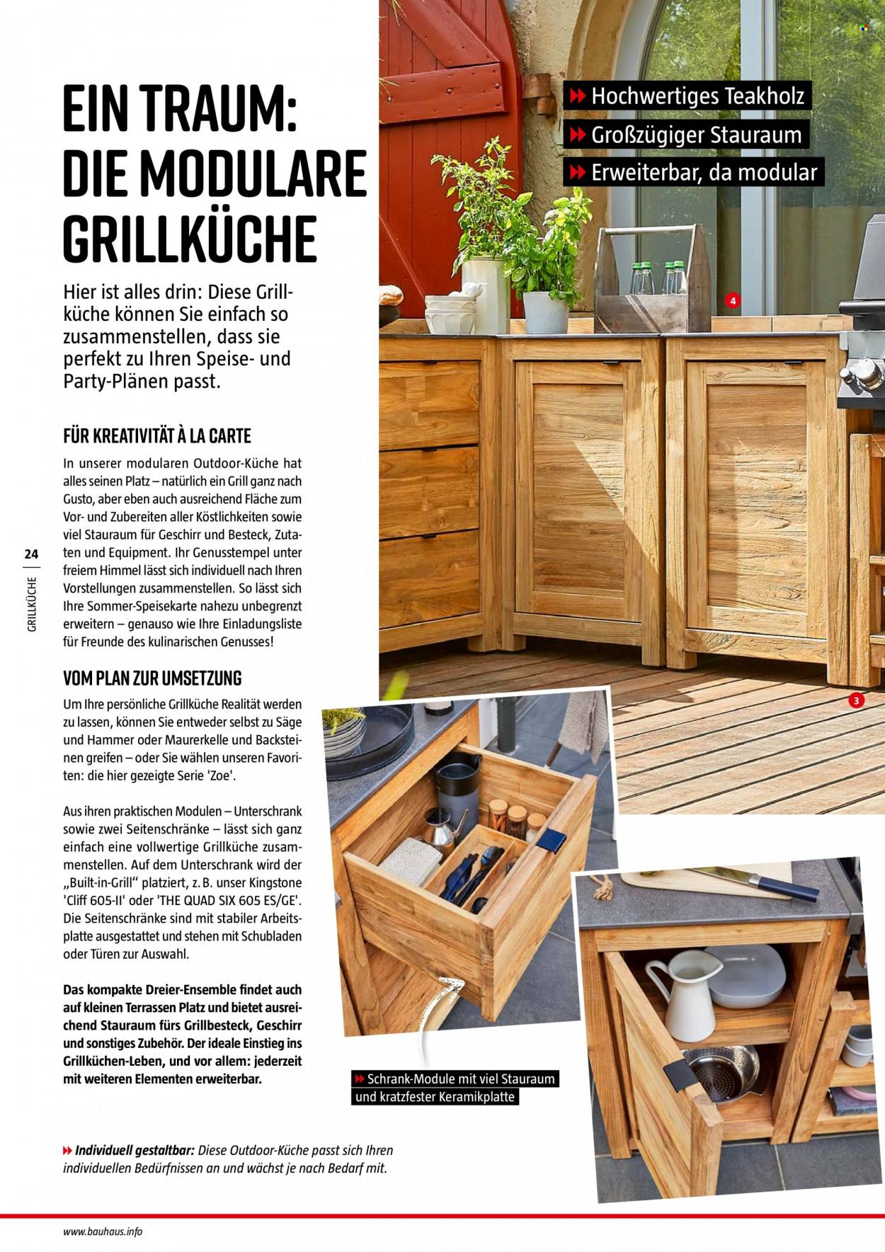 thumbnail - Prospekte Bauhaus - 28.01.2023 - 30.06.2023 - Produkte in Aktion - Schrank, Arbeitsplatte, Besteck, Küchen, Grill, Grillzubehör. Seite 24.