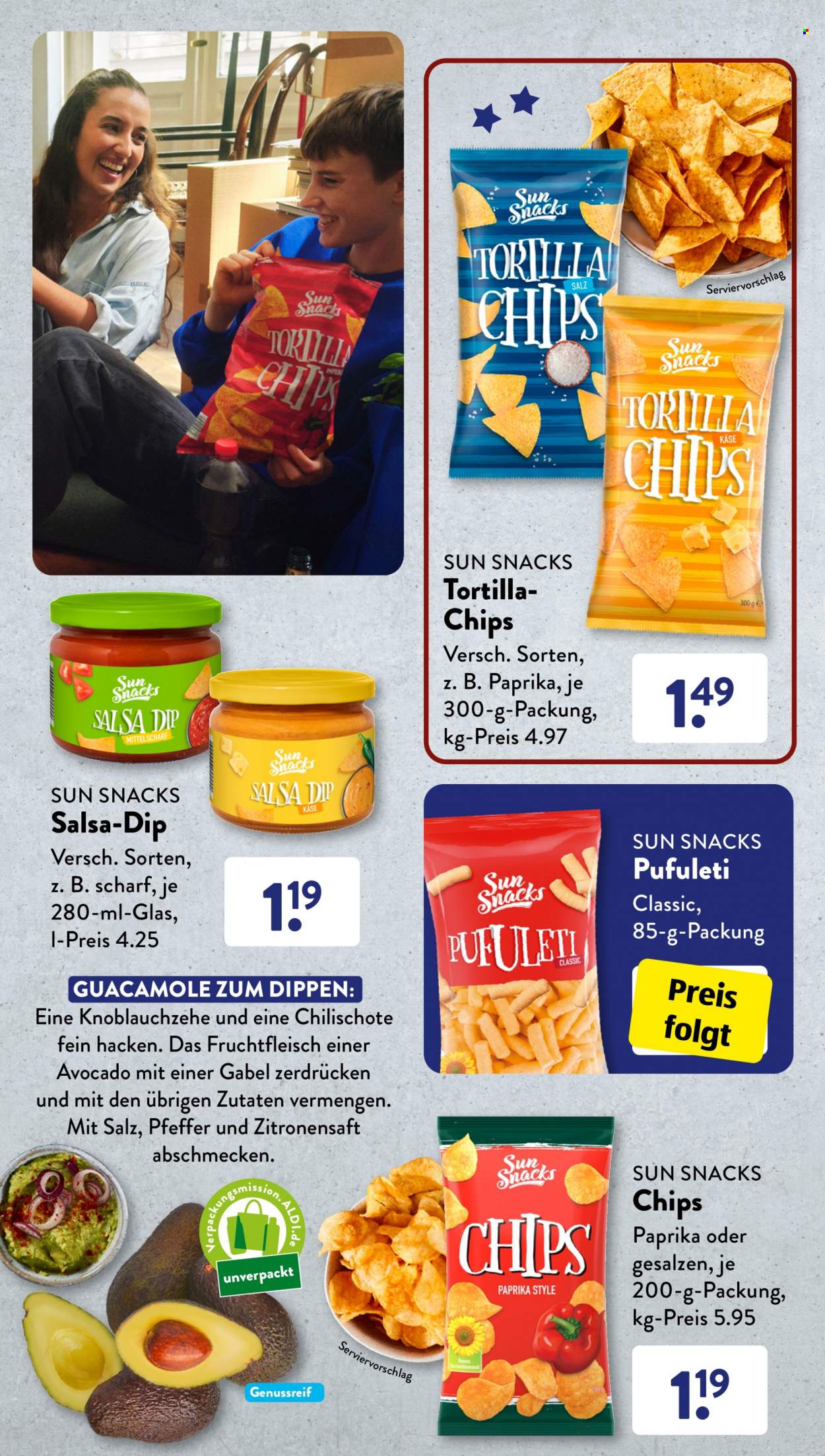 thumbnail - Prospekte ALDI SÜD - 31.01.2023 - 28.02.2023 - Produkte in Aktion - Käse, Tortilla Chips, Chips, Sun Snacks, Salsa, Guacamole, Zitronensaft. Seite 10.