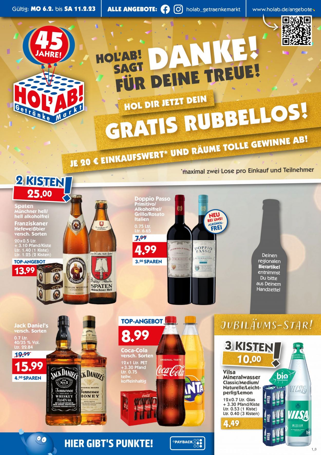 Hol'ab! Getränkemarkt Prospekte  - 6.02.2023 - 11.02.2023. Seite 1