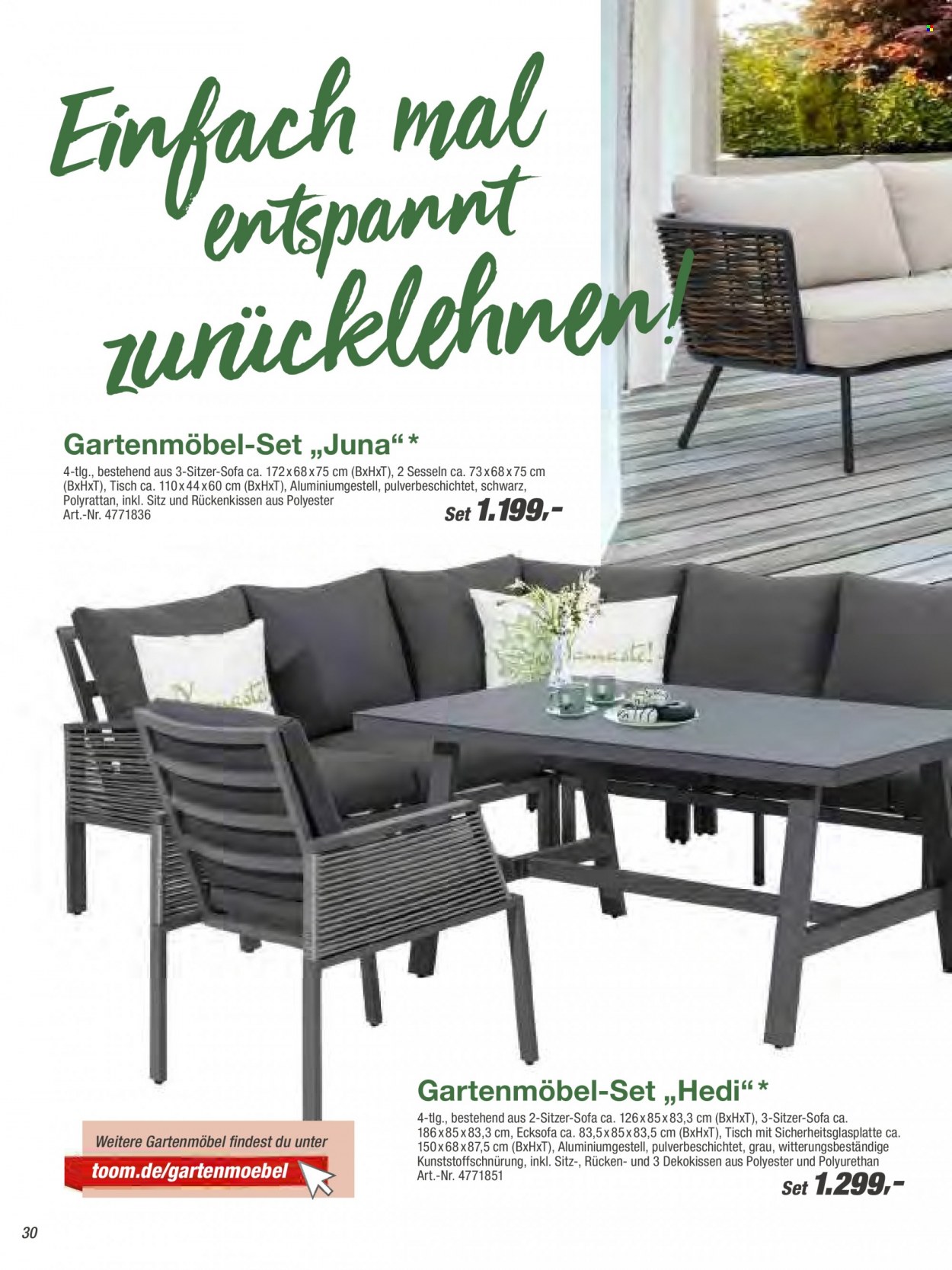 thumbnail - Prospekte toom Baumarkt - Produkte in Aktion - Dekokissen, Sofa, Rückenkissen, Tisch, Gartenmöbel. Seite 30.