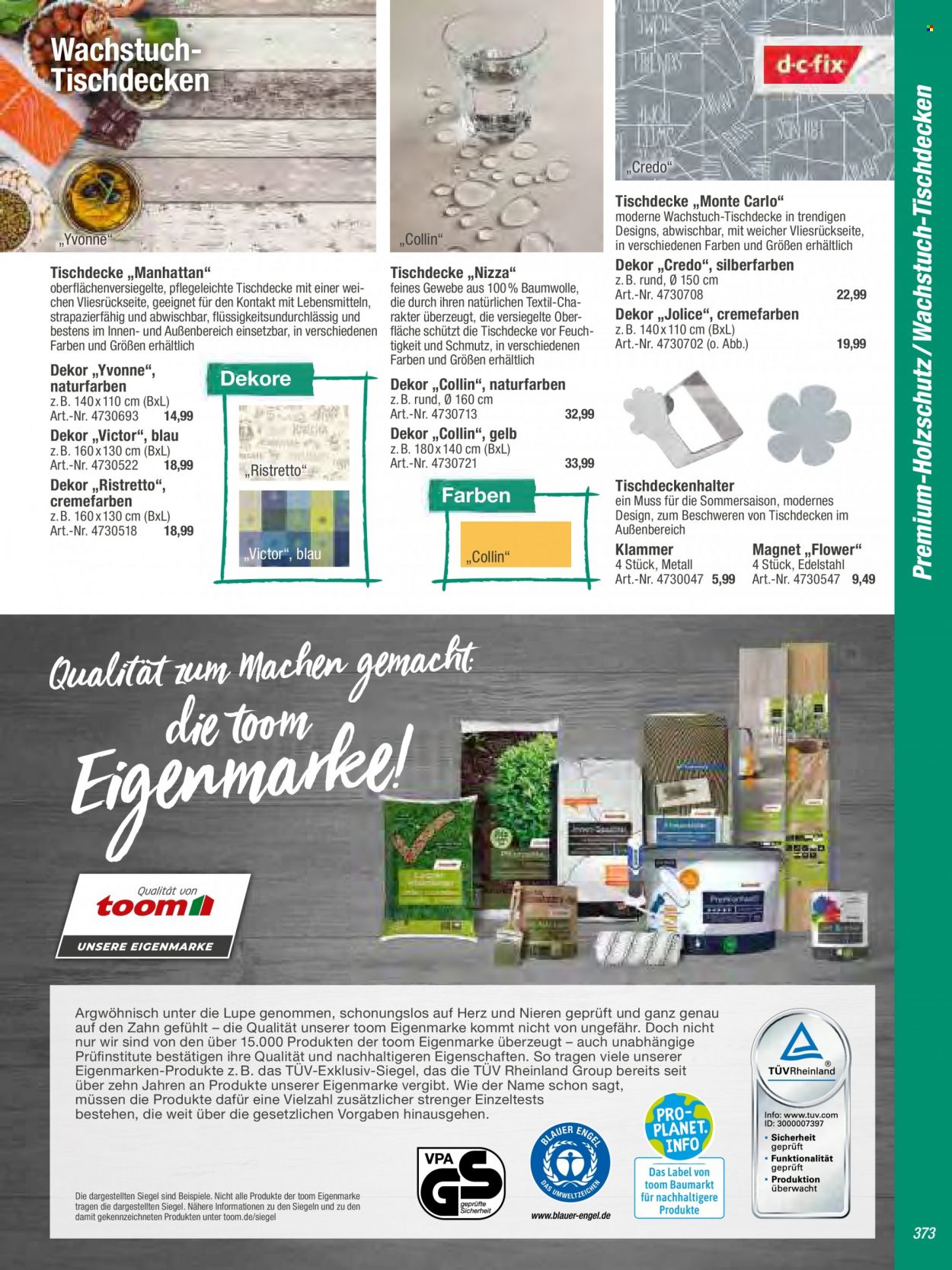 thumbnail - Prospekte toom Baumarkt - Produkte in Aktion - Lupe, Mitteldecke, Wachstuch, Tischdecke. Seite 373.