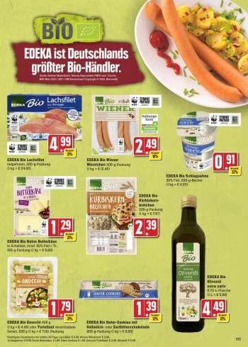 thumbnail - EDEKA Bio Hafer-Cookies mit Vollmilch- oder Zartbitterschokolade 200-g-Packung (1 kg = € 6,95)